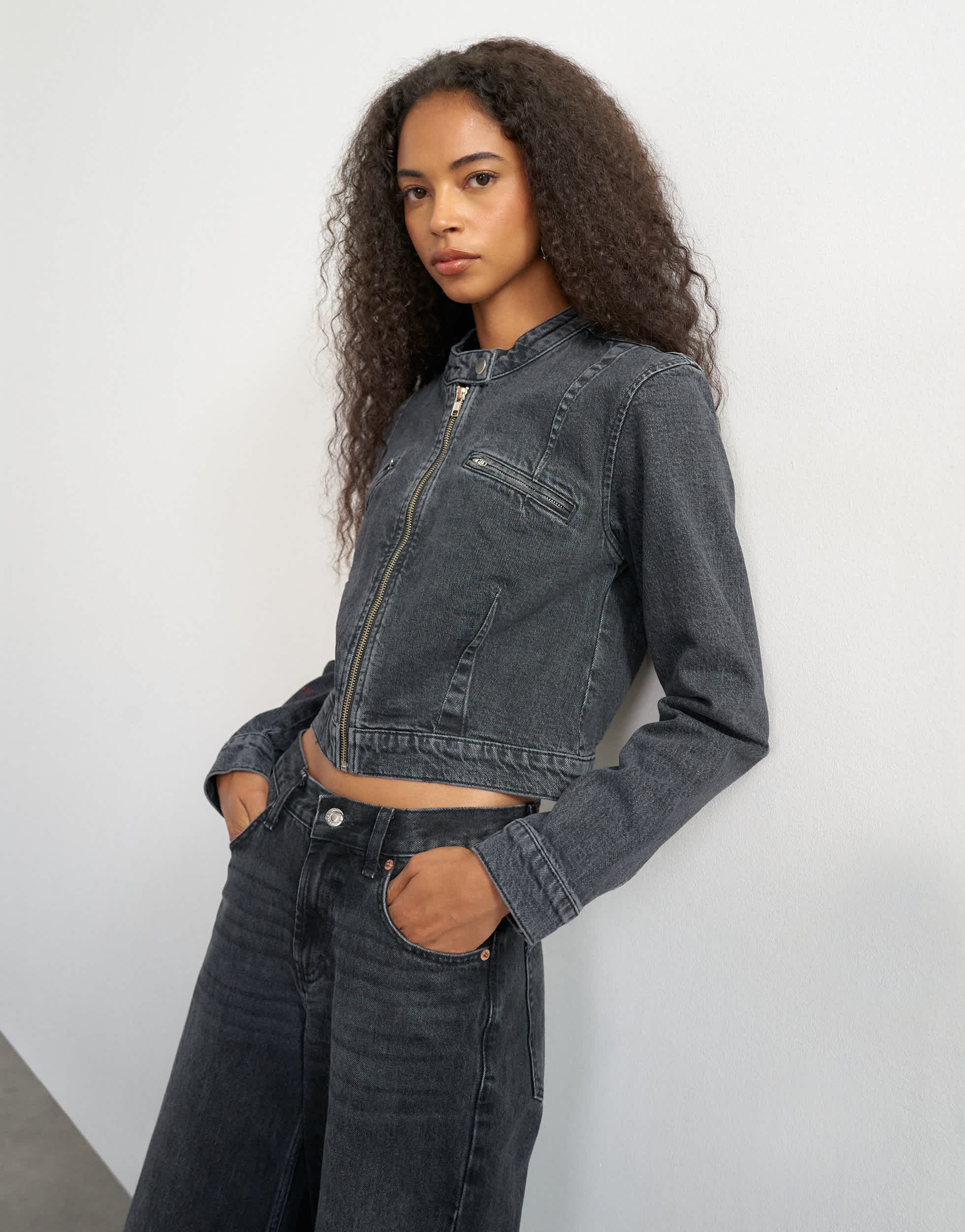 Topshop 90s fitted jacked in washed black 