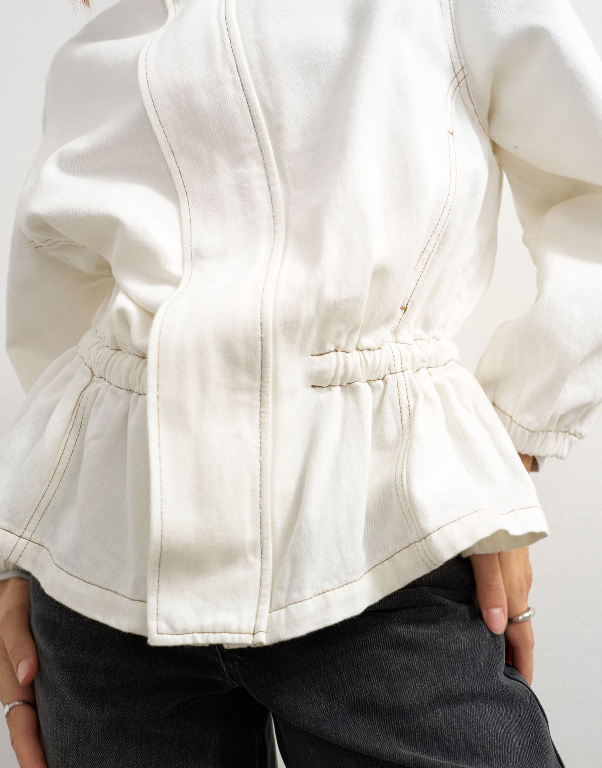 Topshop Elasticated waist funnel jacket in bone