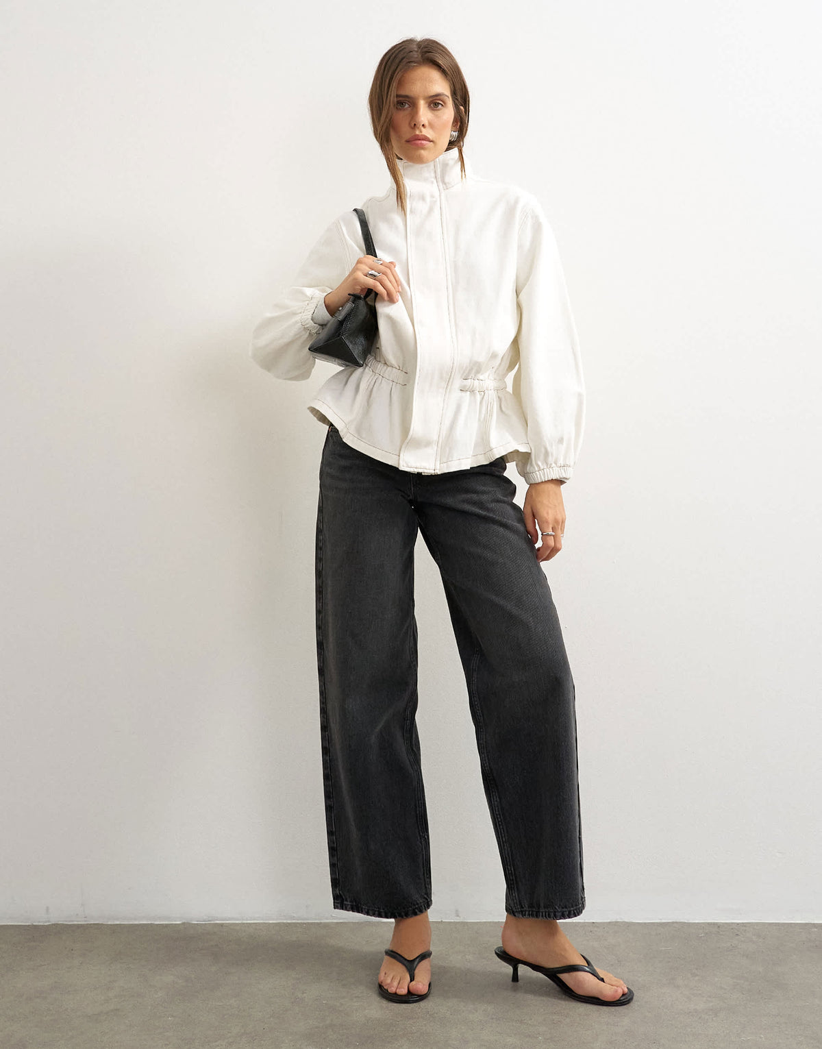 Topshop Elasticated waist funnel jacket in bone