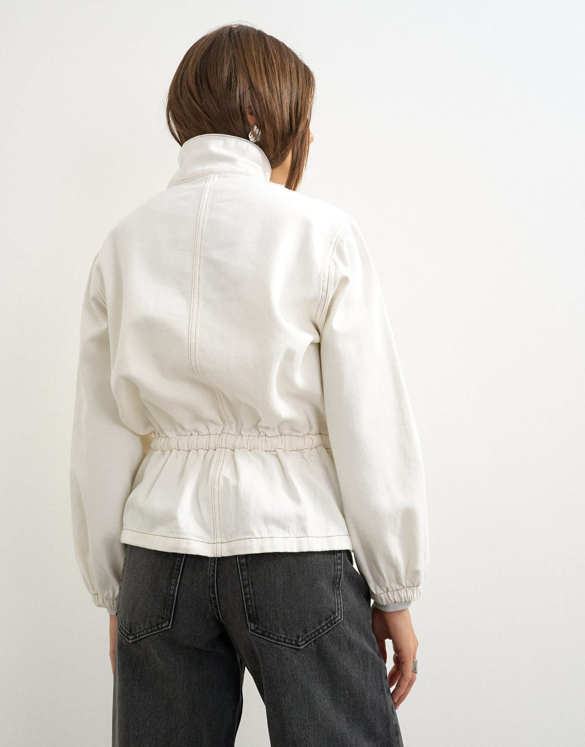 Topshop Elasticated waist funnel jacket in bone