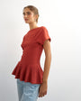 Topshop knitted grown on short sleeve peplum top in deep red