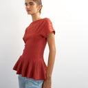 Topshop knitted grown on short sleeve peplum top in deep red