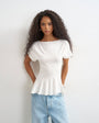 Topshop knitted grown on short sleeve peplum top in ivory