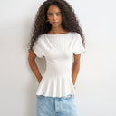 Topshop knitted grown on short sleeve peplum top in ivory