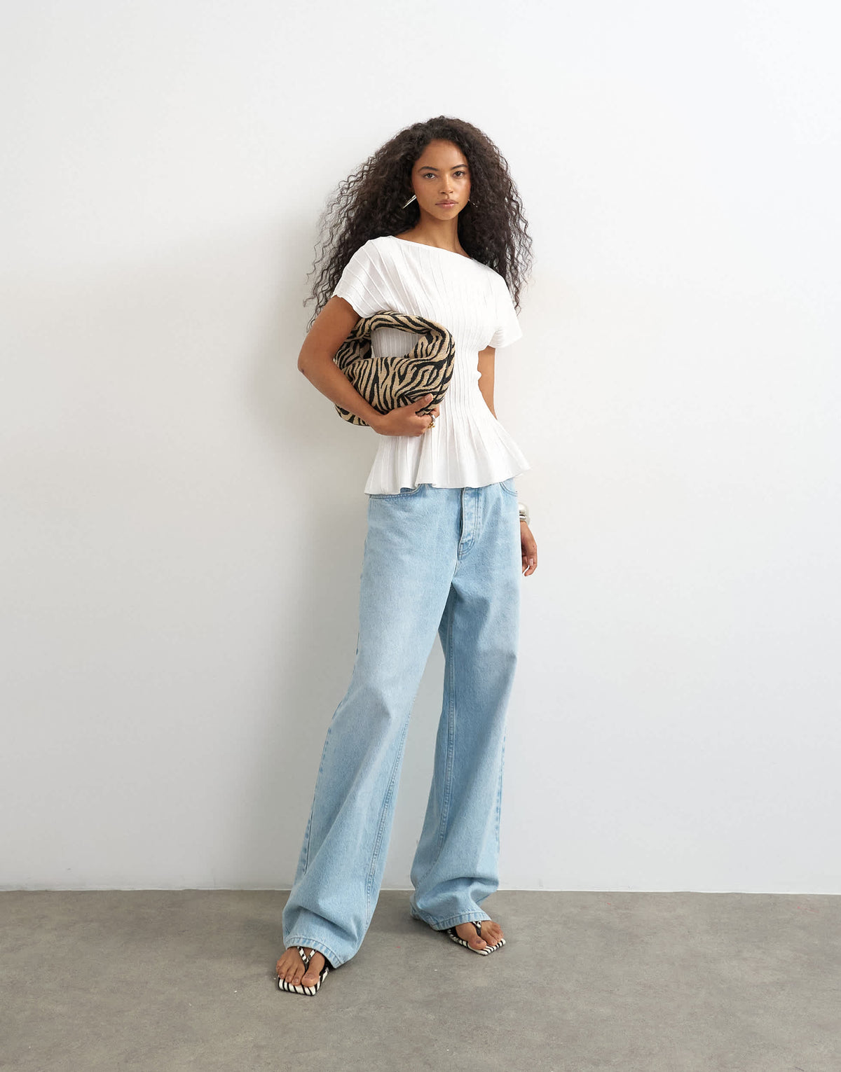 Topshop knitted grown on short sleeve peplum top in ivory