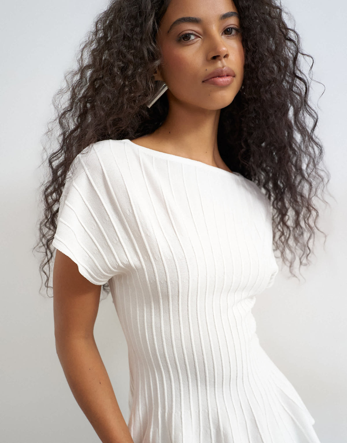 Topshop knitted grown on short sleeve peplum top in ivory