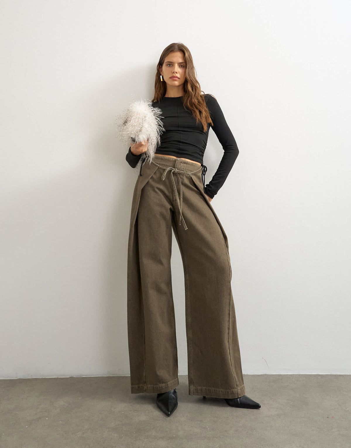 Topshop wrap front tie tailored jean in olive