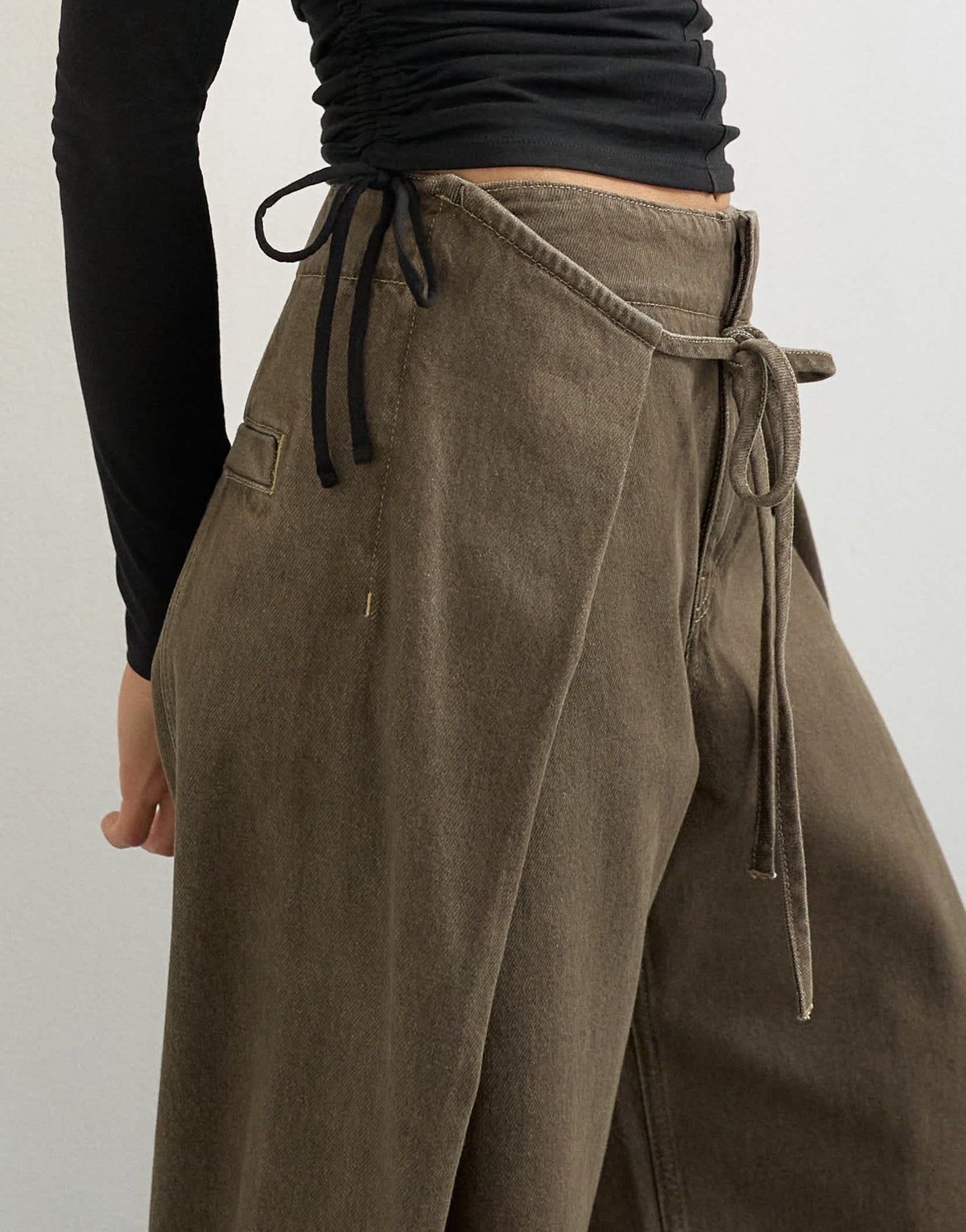 Topshop wrap front tie tailored jean in olive