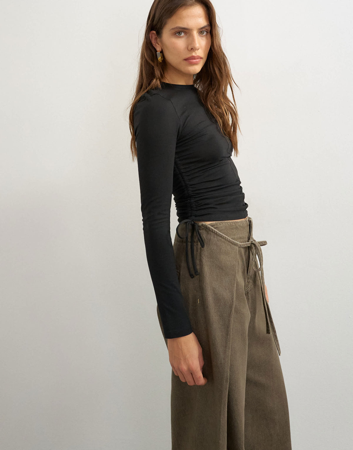 Topshop wrap front tie tailored jean in olive