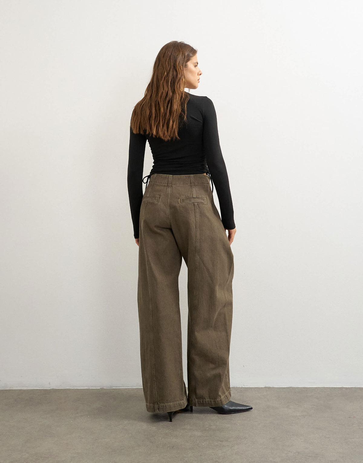 Topshop wrap front tie tailored jean in olive