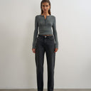 Topshop Vintage straight mid rise jean in washed black