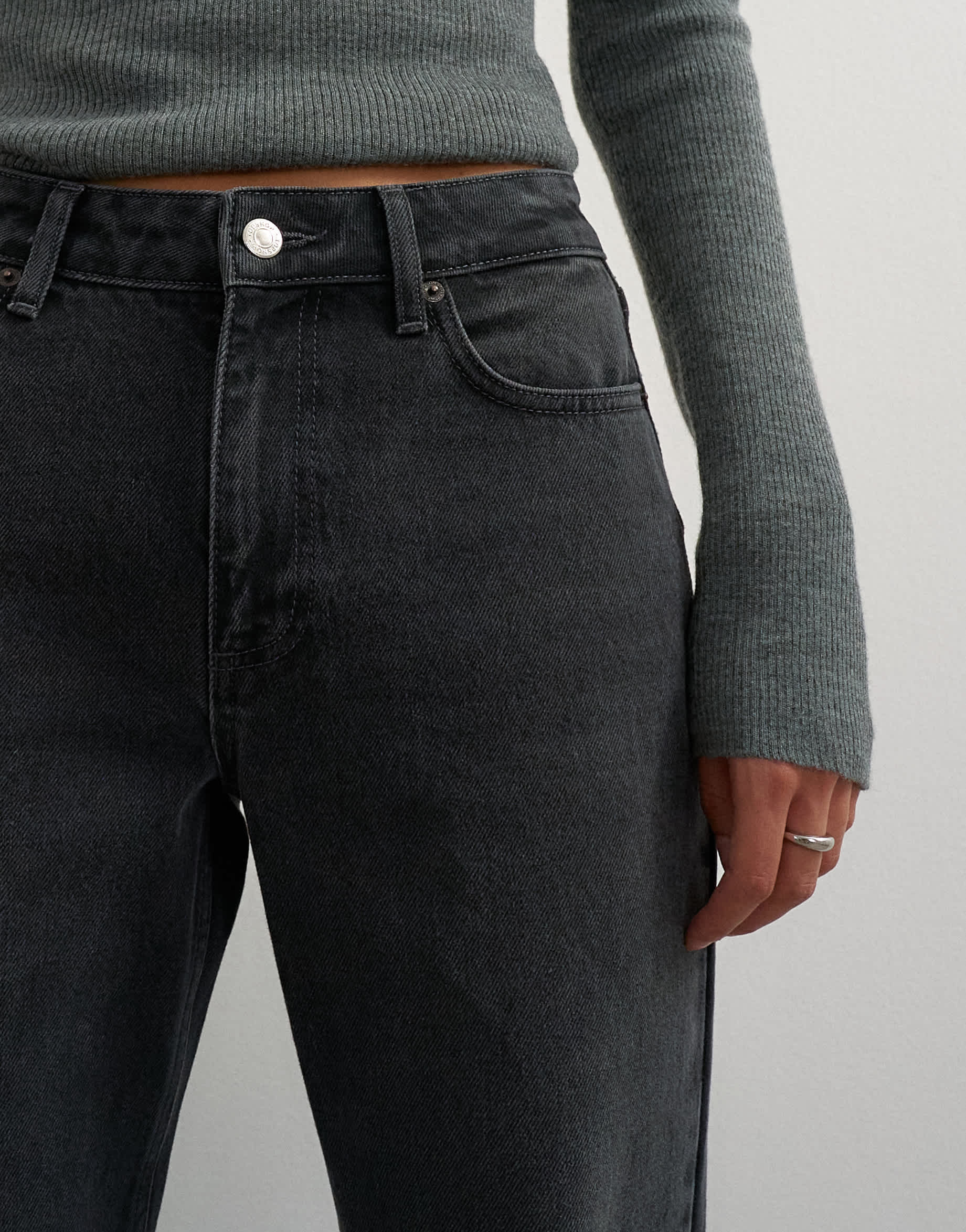 Topshop Vintage straight mid rise jean in washed black
