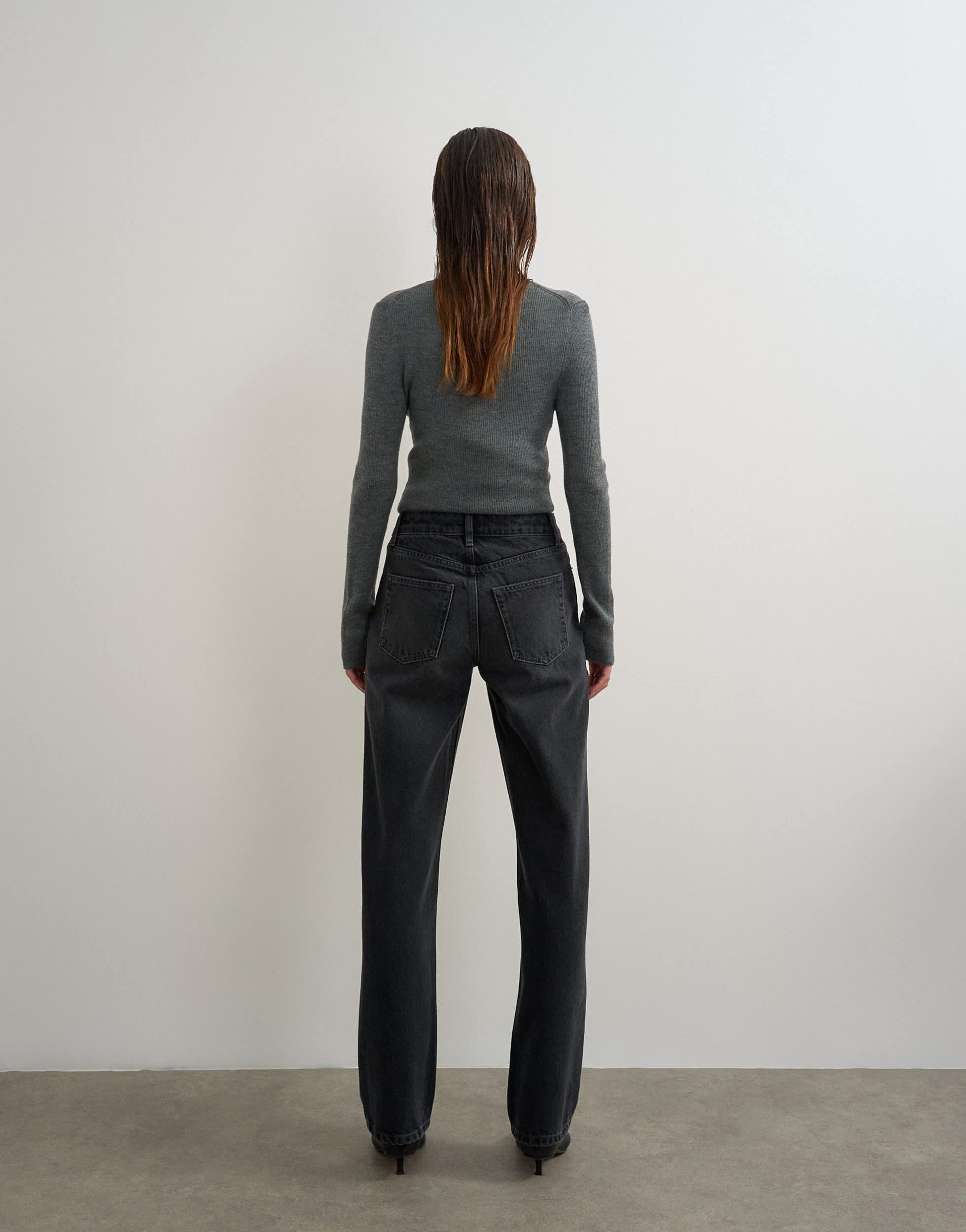 Topshop Vintage straight mid rise jean in washed black