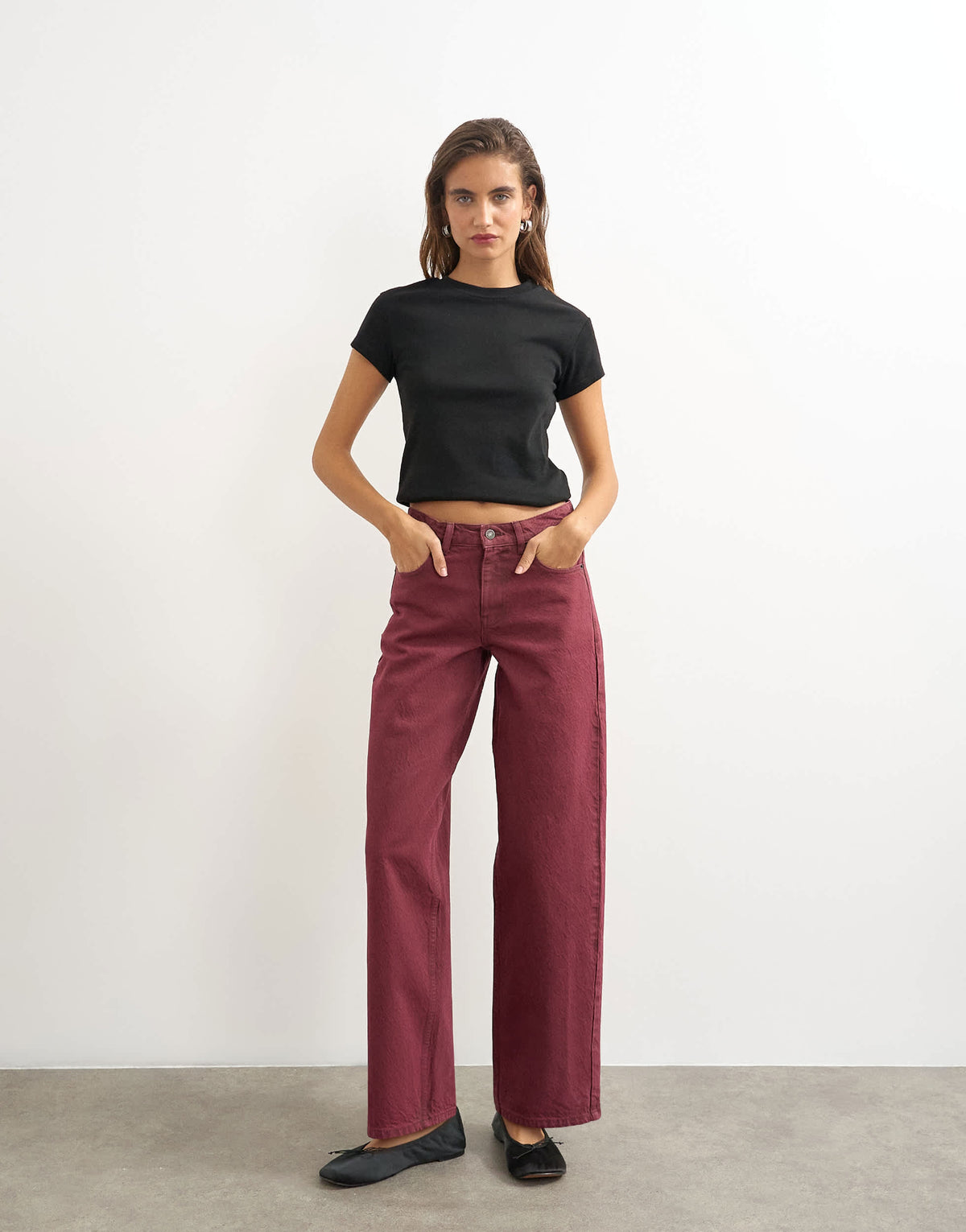 Topshop Cinch low rise relaxed jean in cherry red