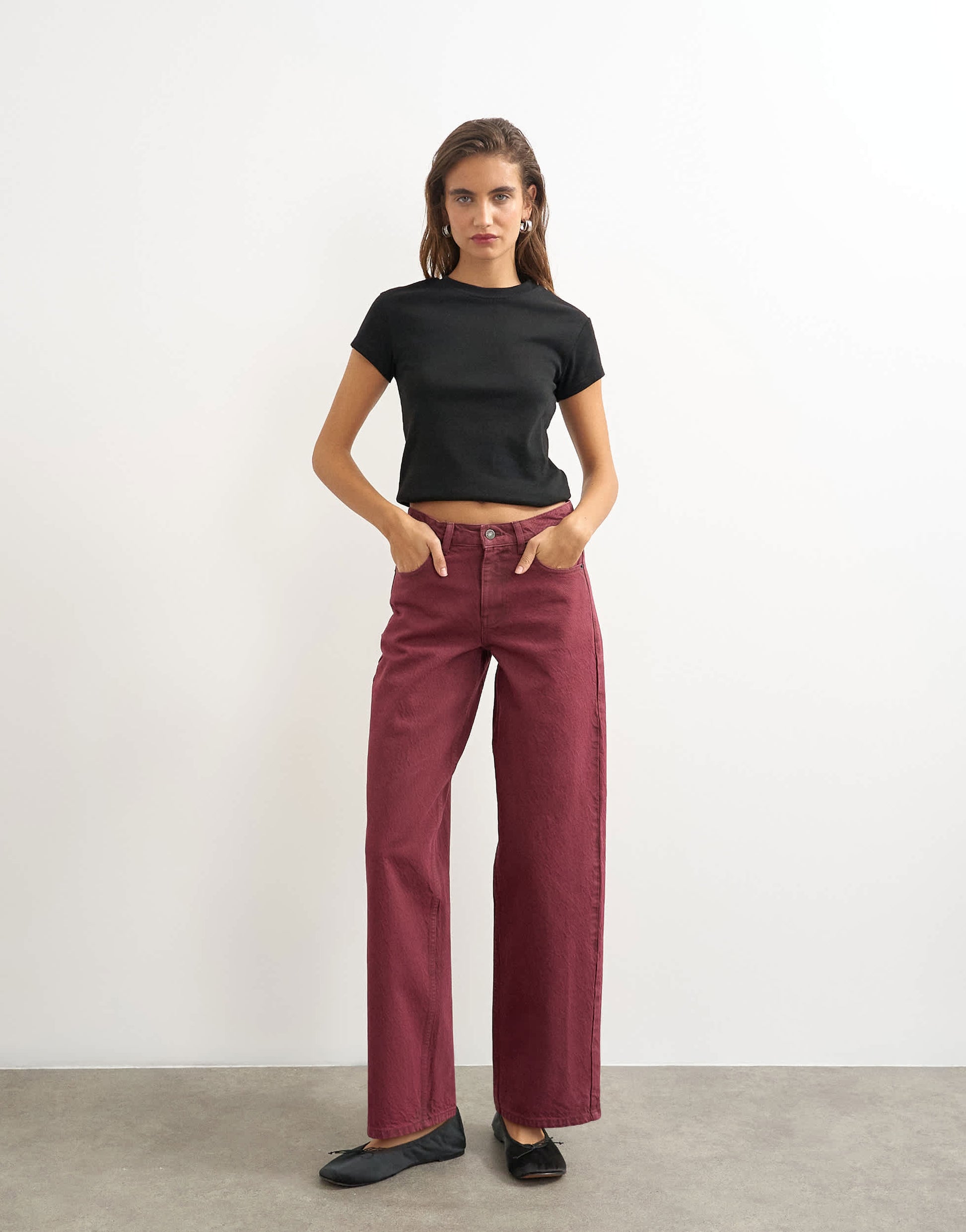 Topshop Cinch low rise relaxed jean in cherry red