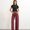 Topshop Cinch low rise relaxed jean in cherry red