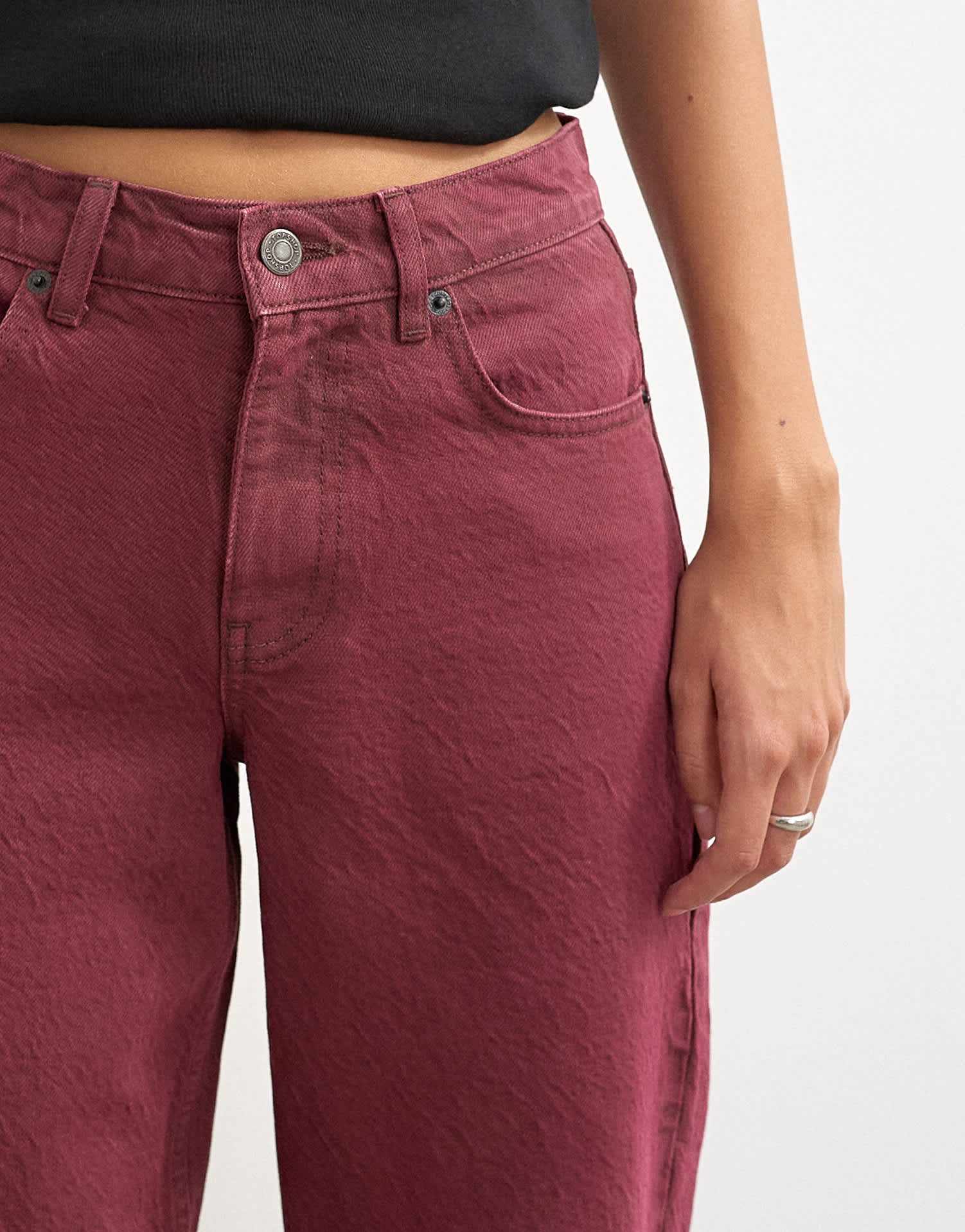 Topshop Cinch low rise relaxed jean in cherry red