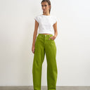 Topshop Barrel mid rise jean in bright olive