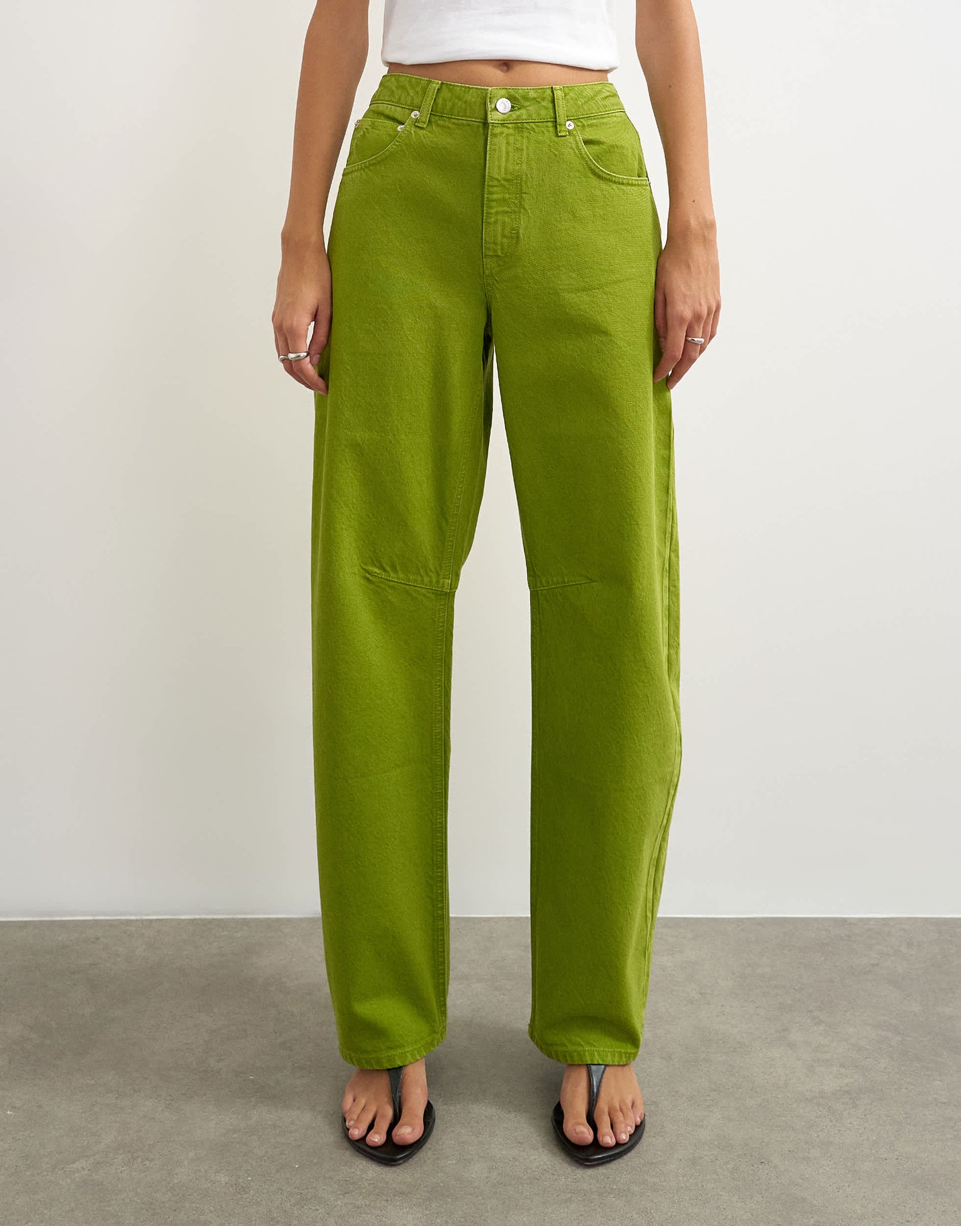 Topshop Barrel mid rise jean in bright olive