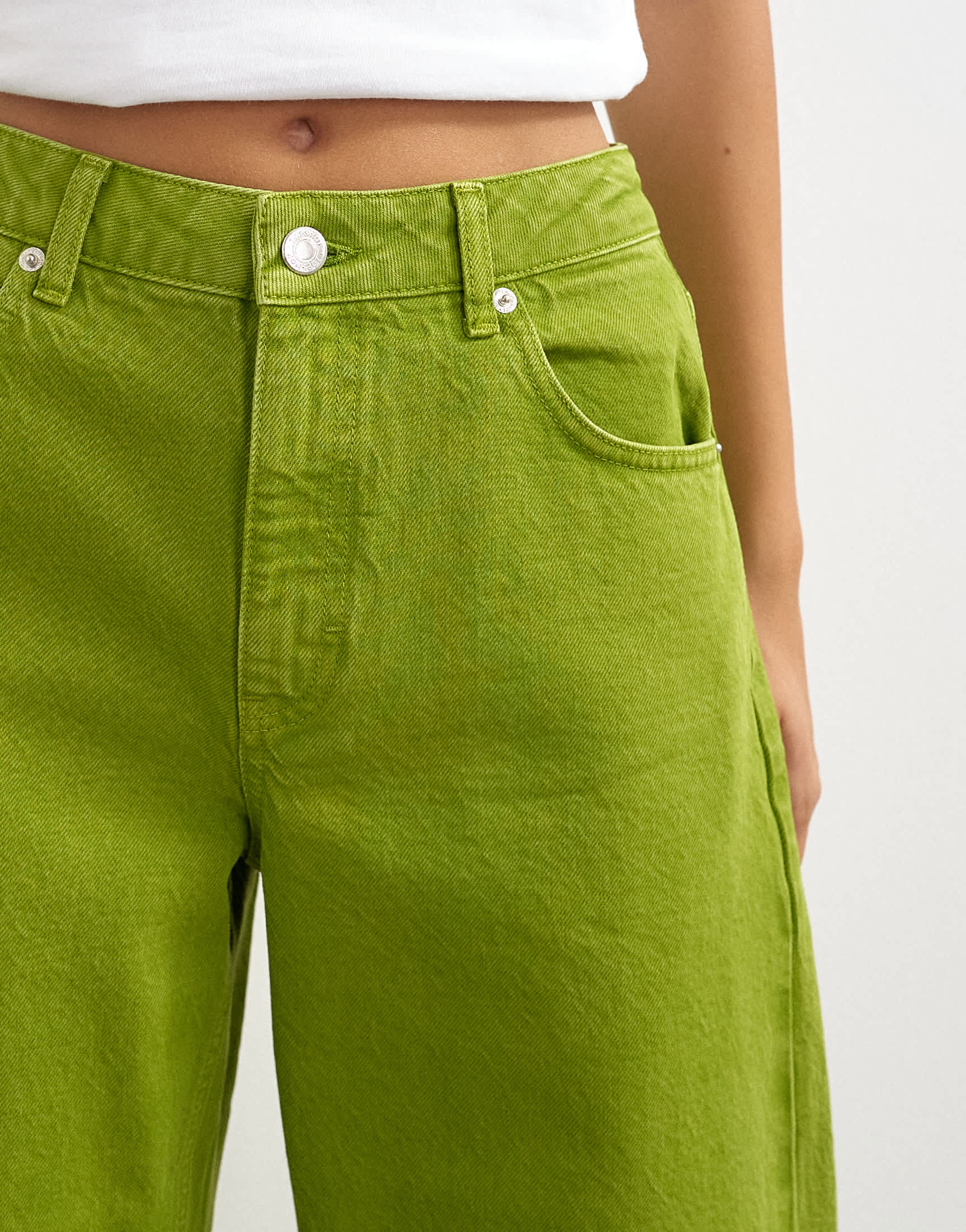 Topshop Barrel mid rise jean in bright olive