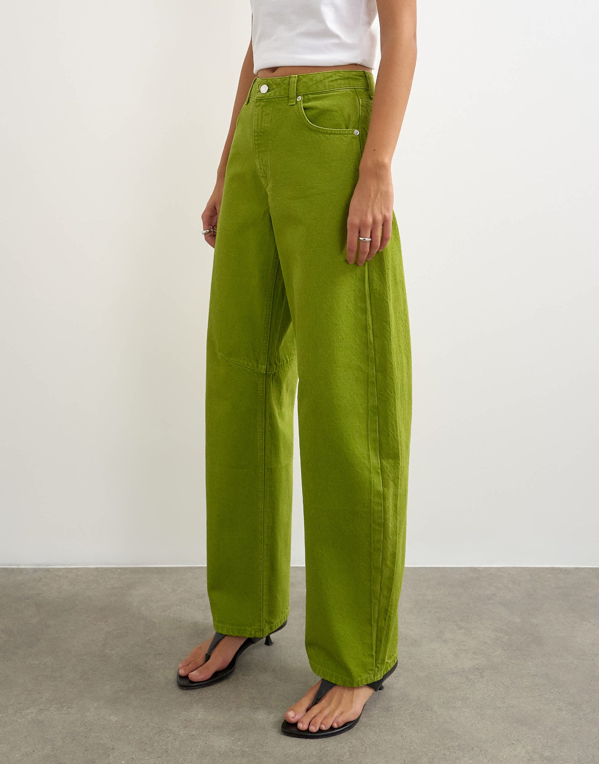 Topshop Barrel mid rise jean in bright olive