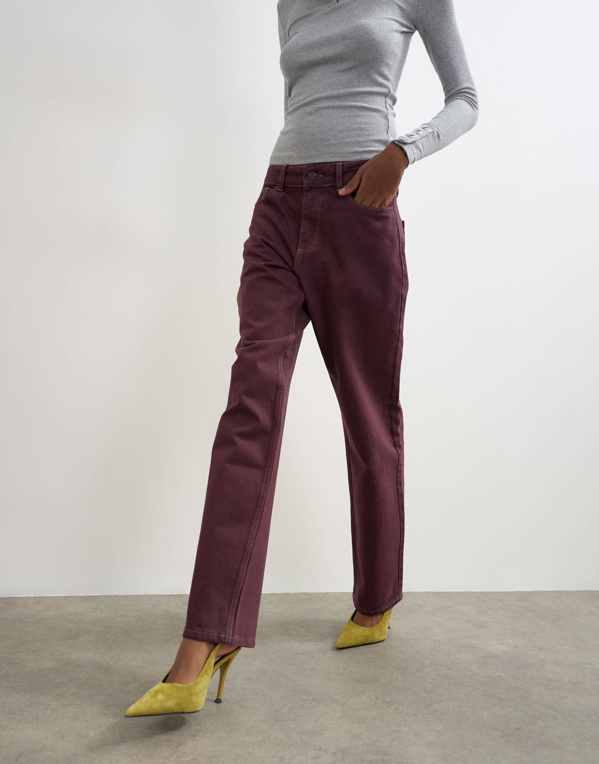 Topshop Vintage straight mid rise jean in aubergine