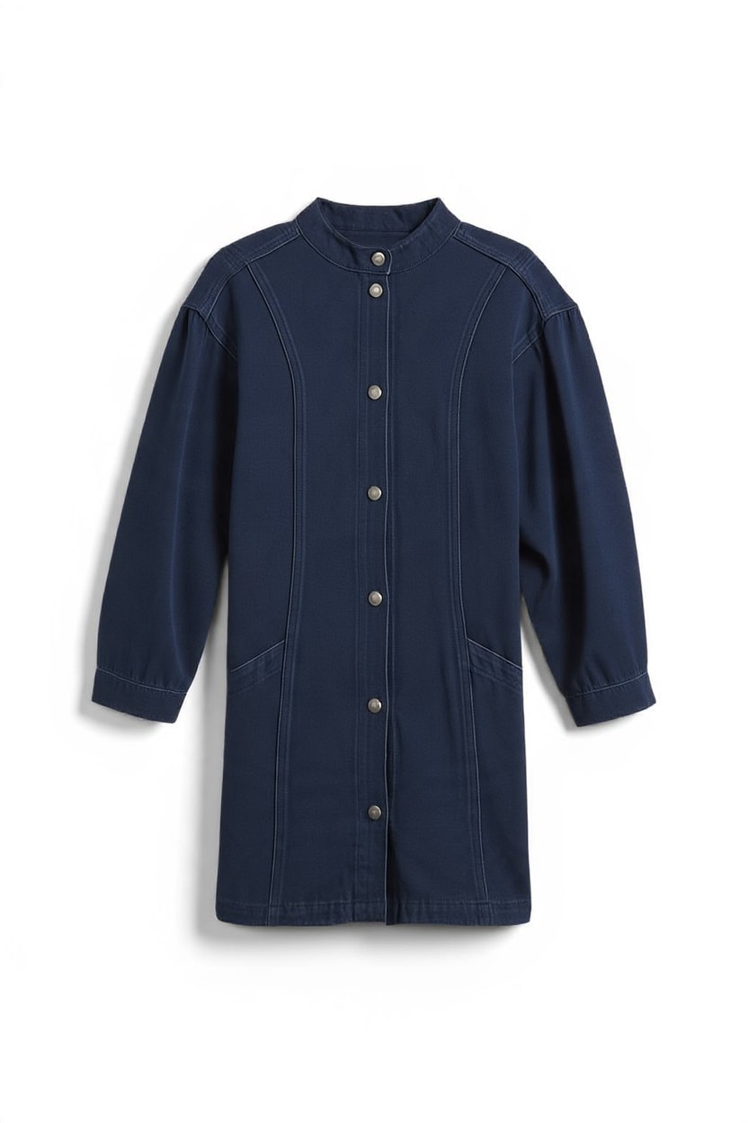 Topshop Balloon sleeve mock neck mini dress in blue denim
