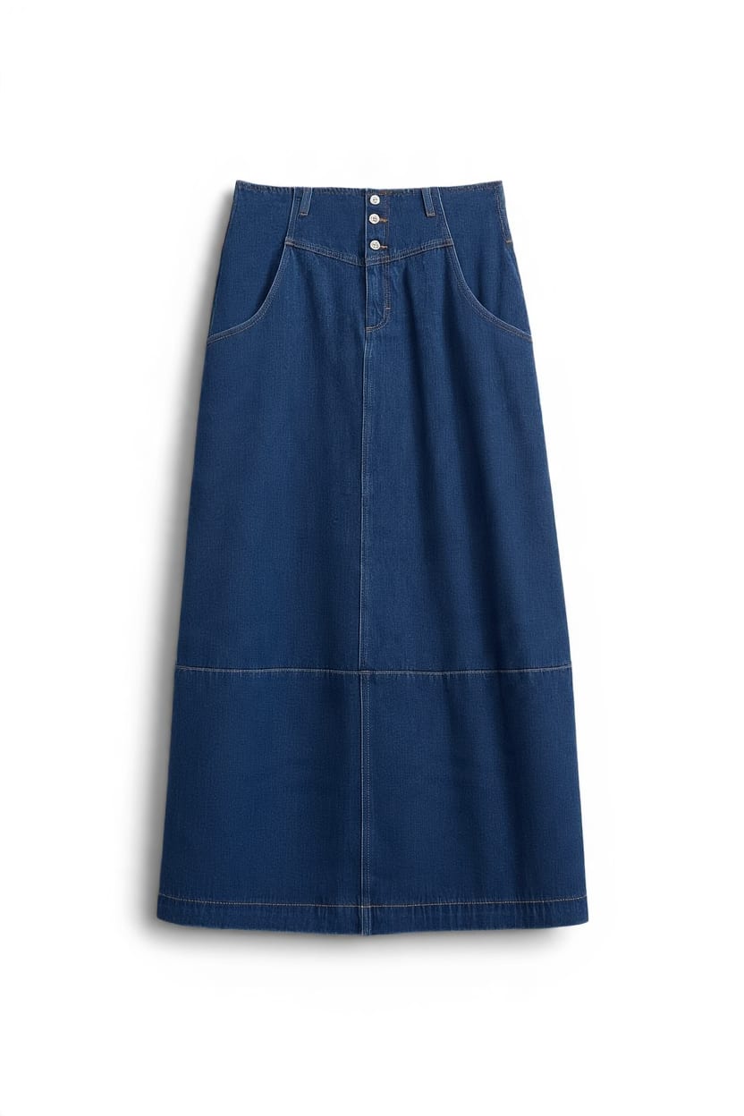 Topshop button front barrel maxi skirt in indigo