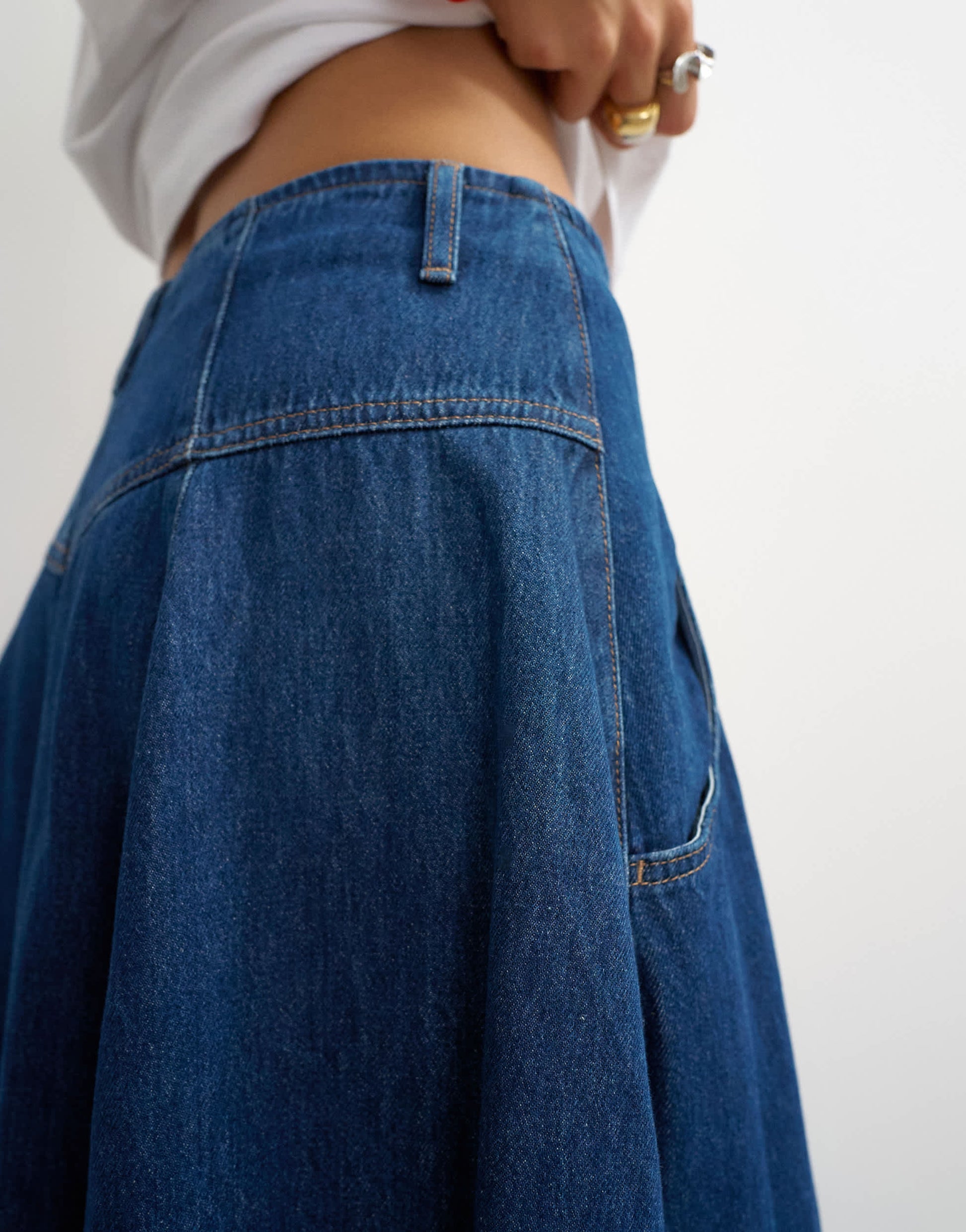 Topshop button front barrel maxi skirt in indigo