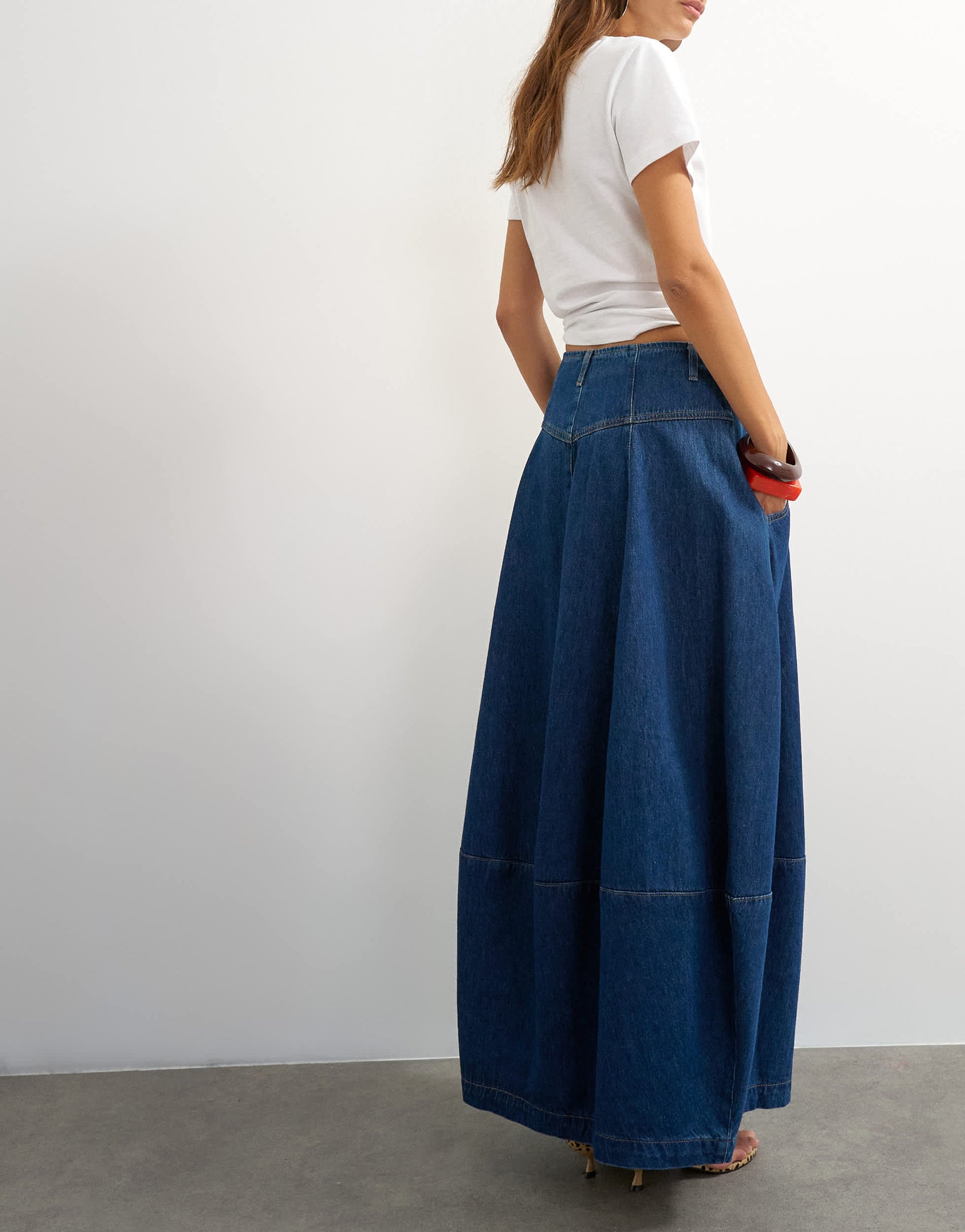 Topshop button front barrel maxi skirt in indigo