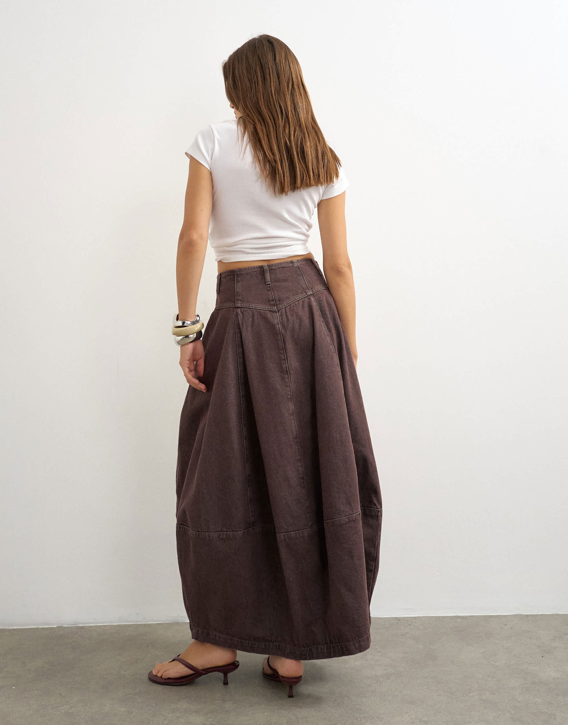 Topshop button front barrel maxi skirt in chocolate