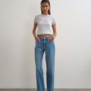 Topshop Vintage straight mid rise jean in bleach