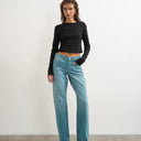 Topshop Ember low rise relaxed straight leg jean in teal