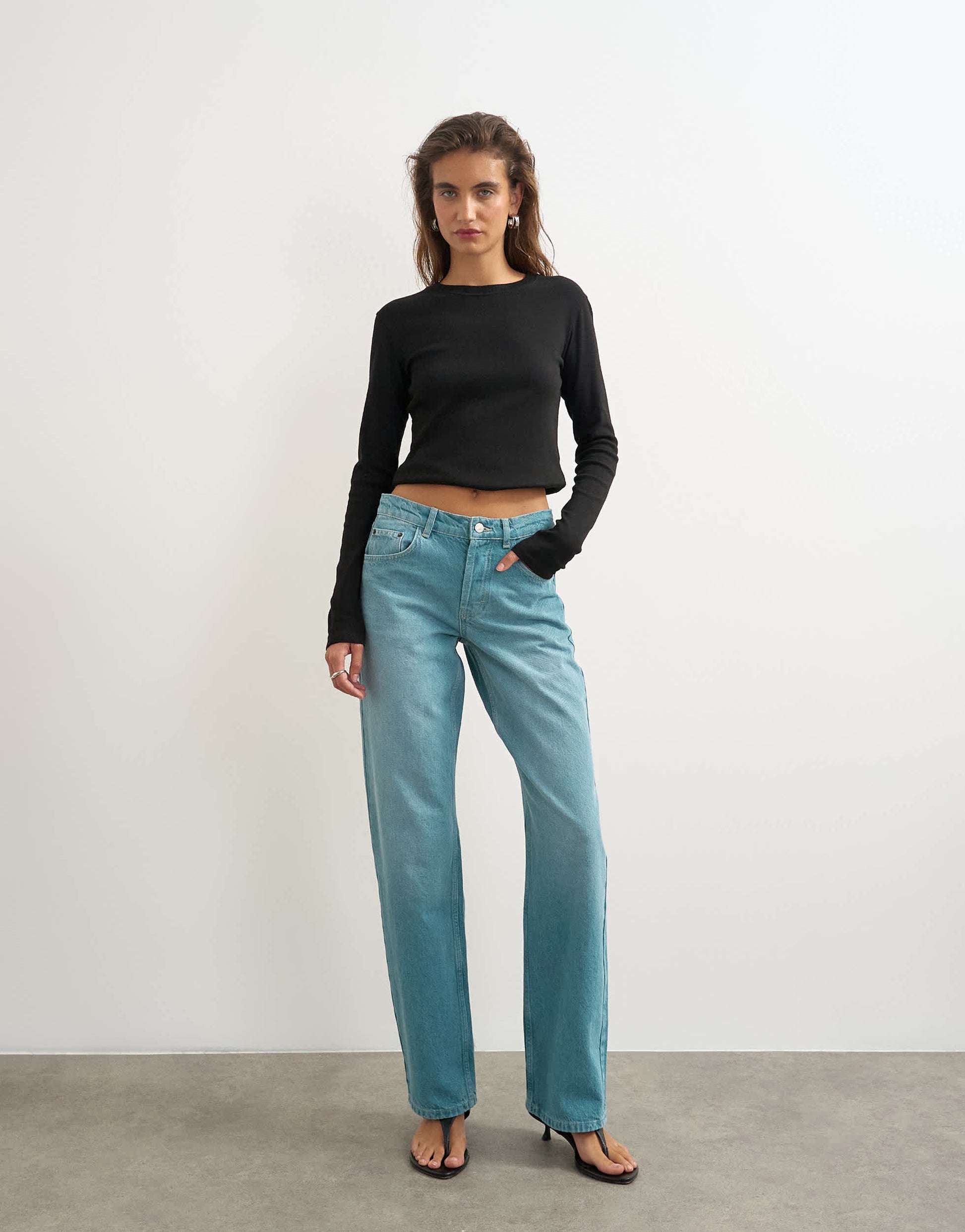 Topshop Ember low rise relaxed straight leg jean in teal