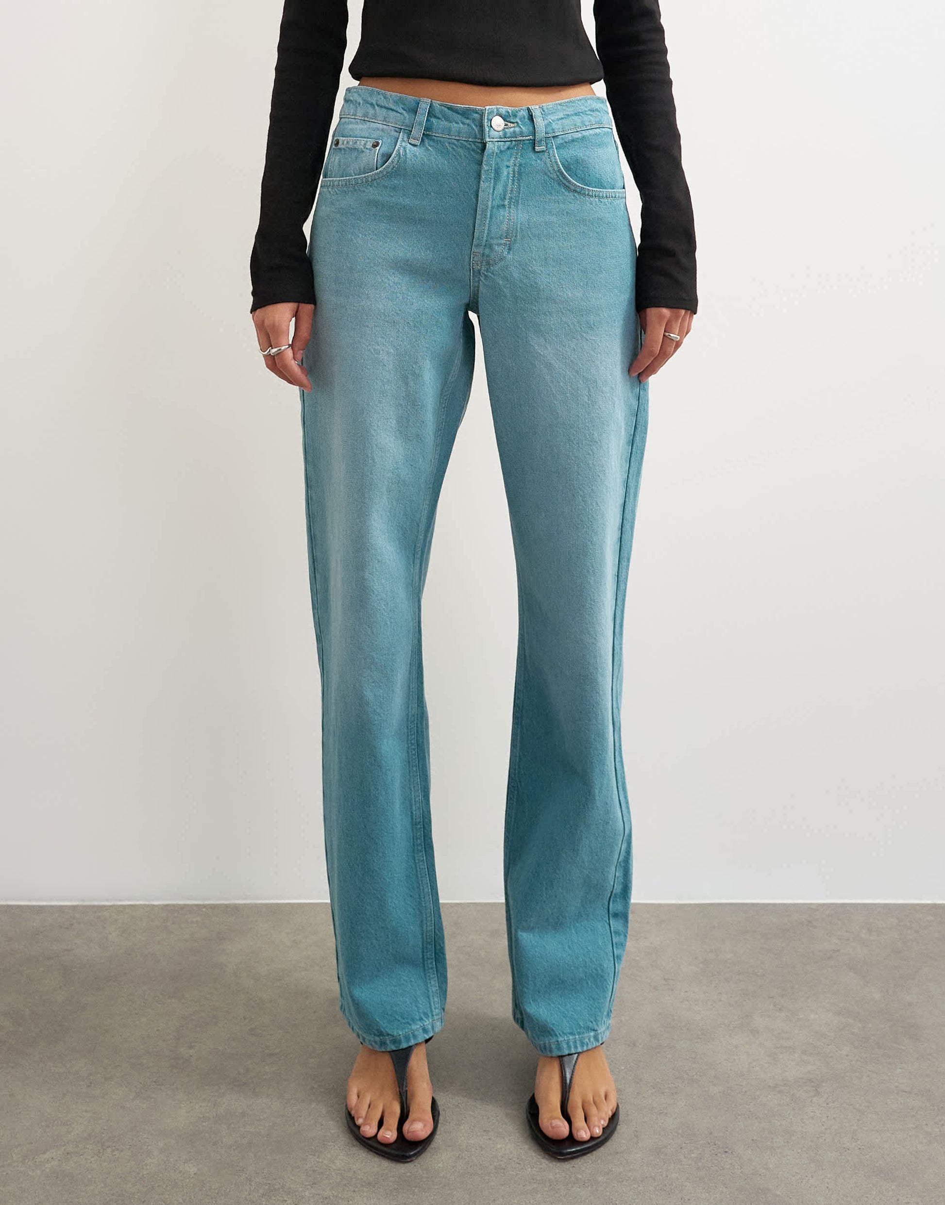 Topshop Ember low rise relaxed straight leg jean in teal
