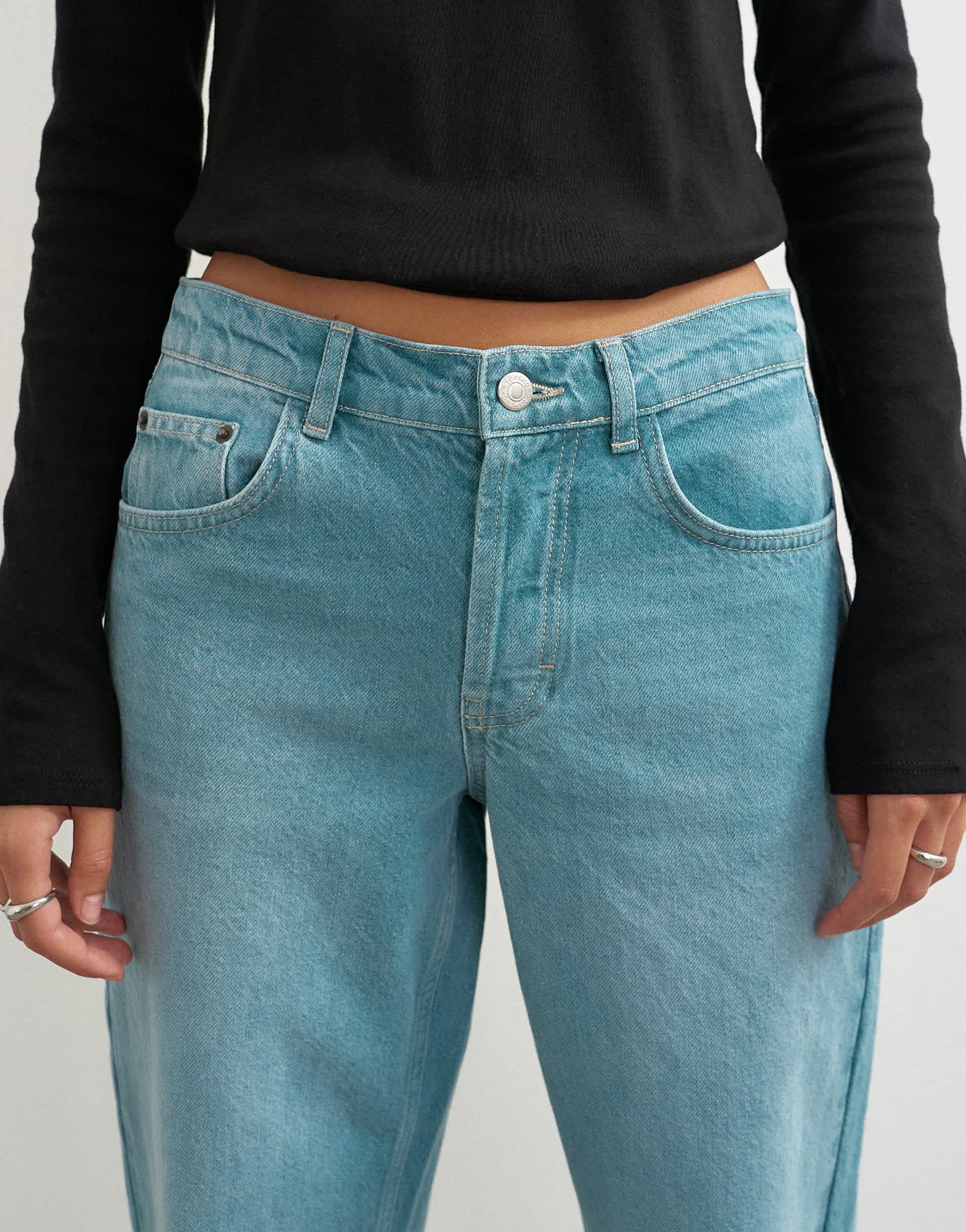 Topshop Ember low rise relaxed straight leg jean in teal