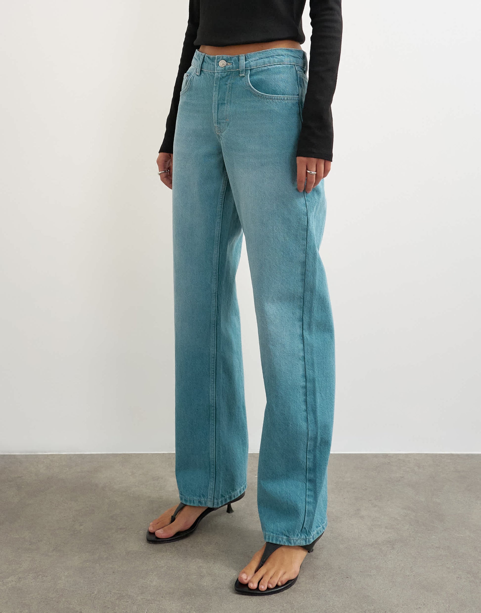 Topshop Ember low rise relaxed straight leg jean in teal