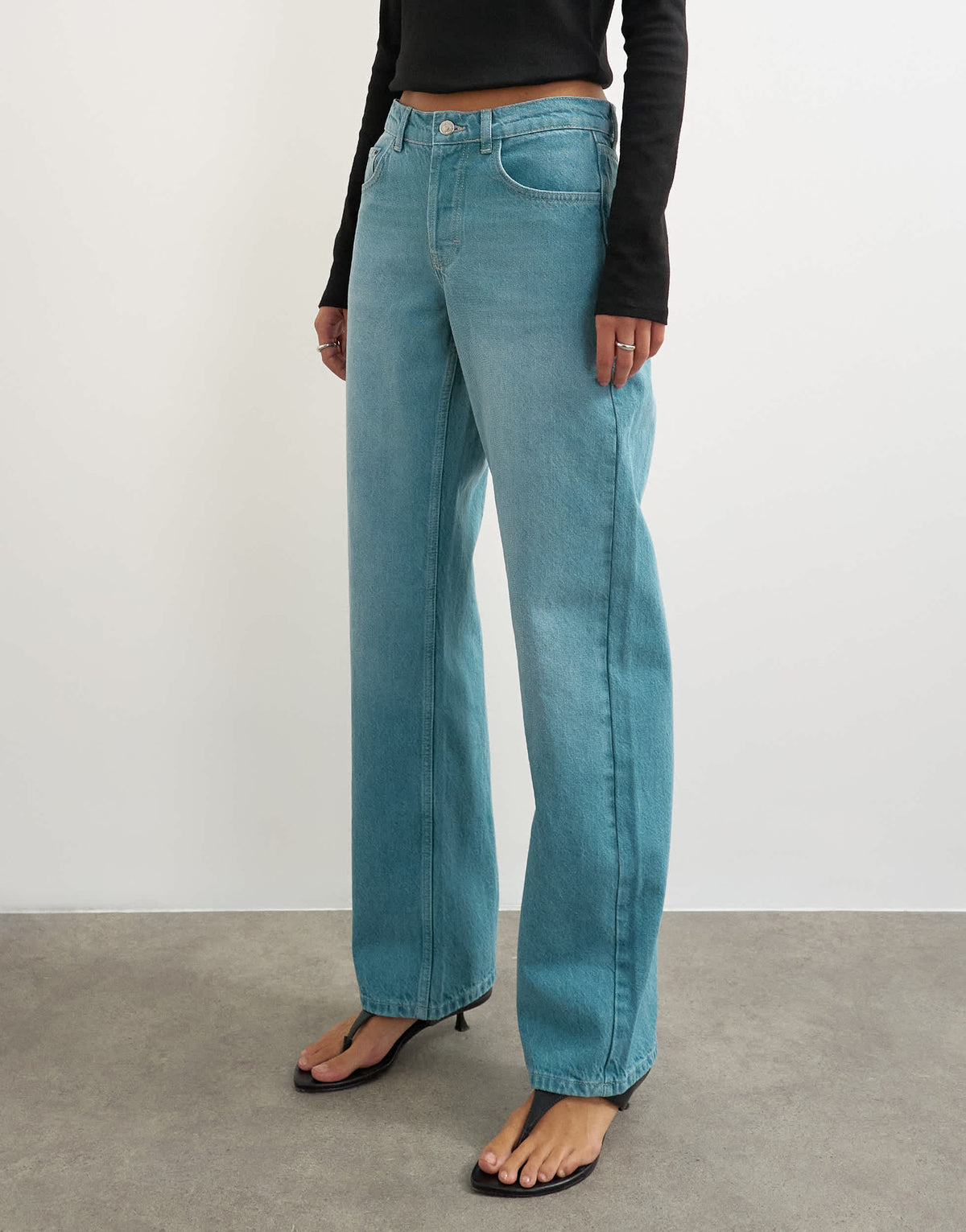 Topshop Ember low rise relaxed straight leg jean in teal