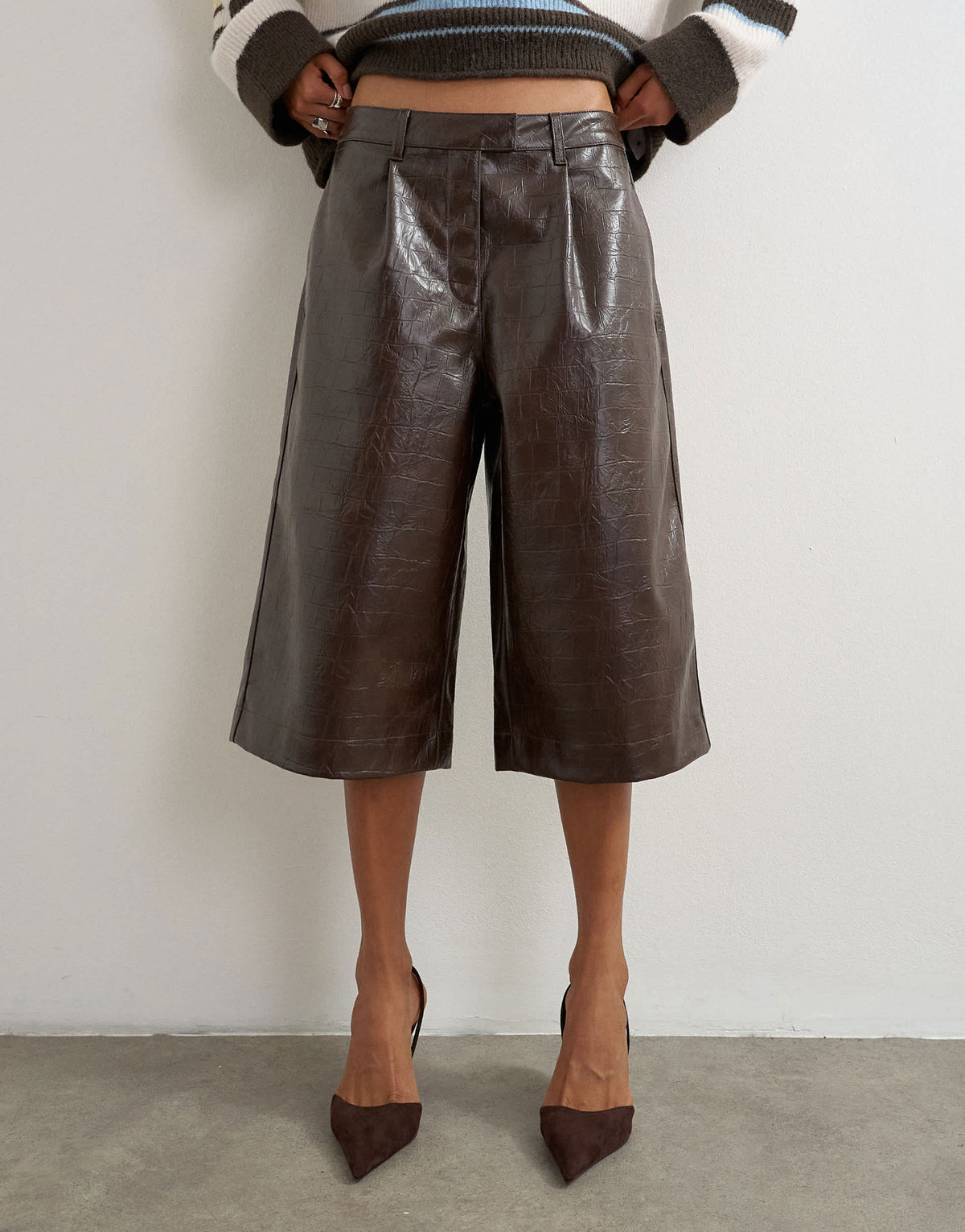 Topshop croc faux leather a line bermuda in chocolate