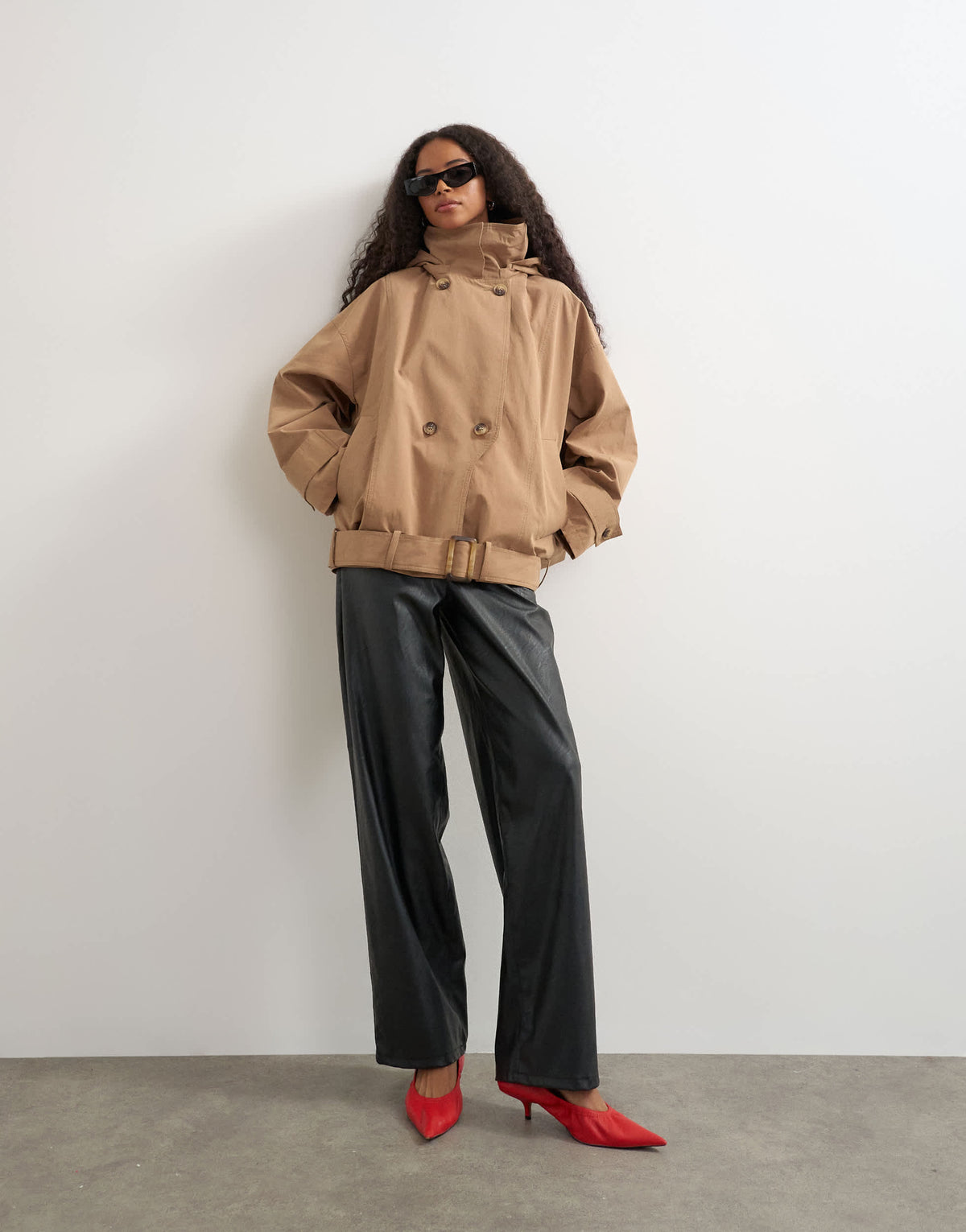  Topshop faux leather cinch trousers in black