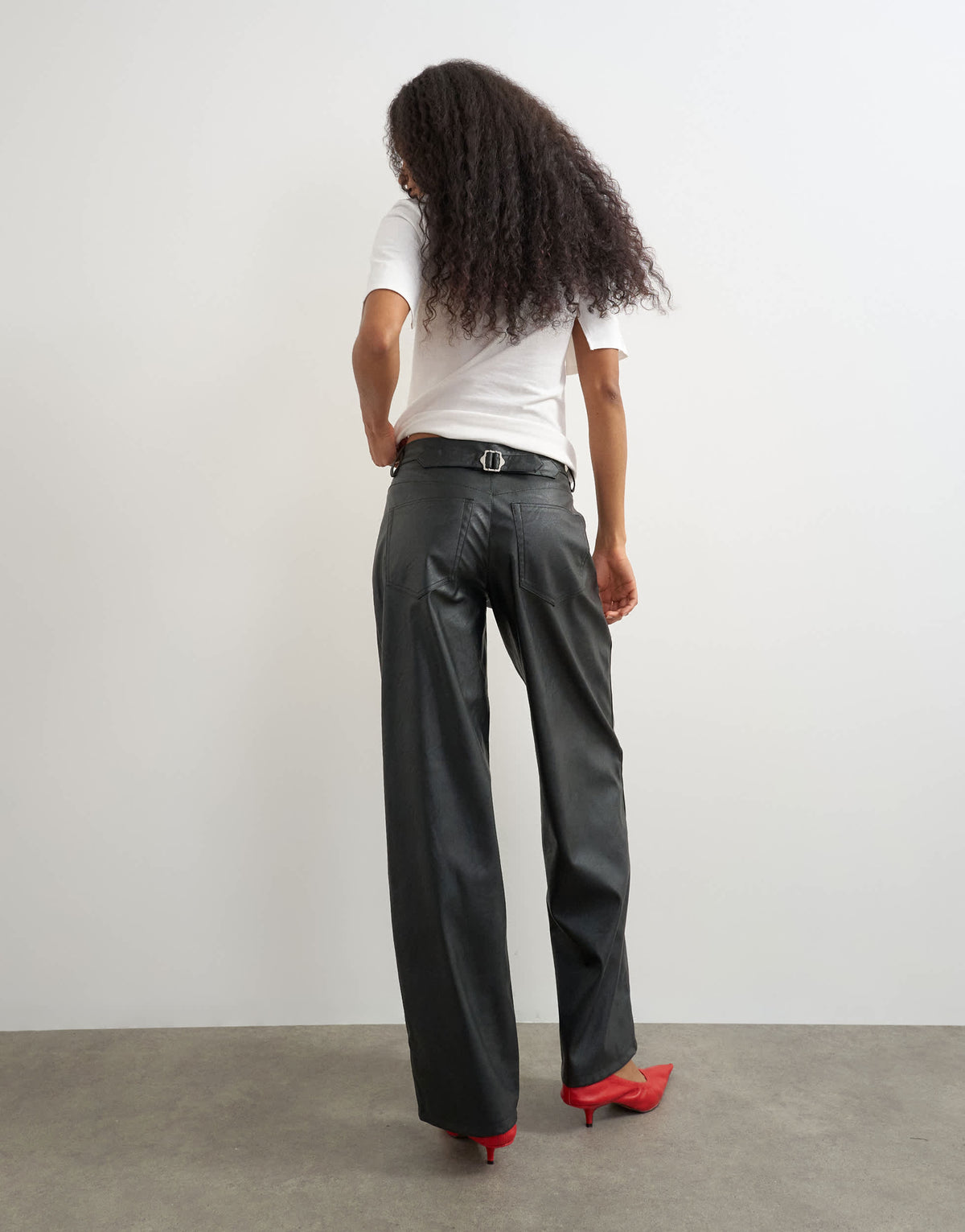  Topshop faux leather cinch trousers in black