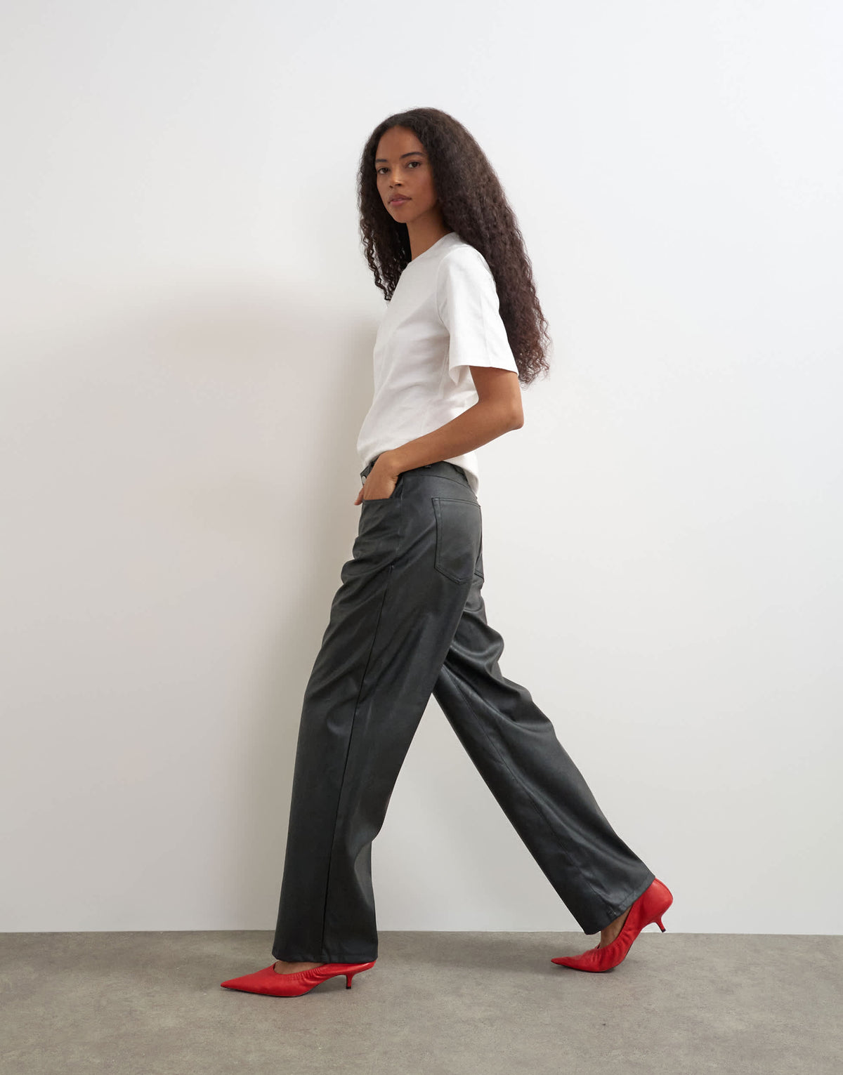  Topshop faux leather cinch trousers in black