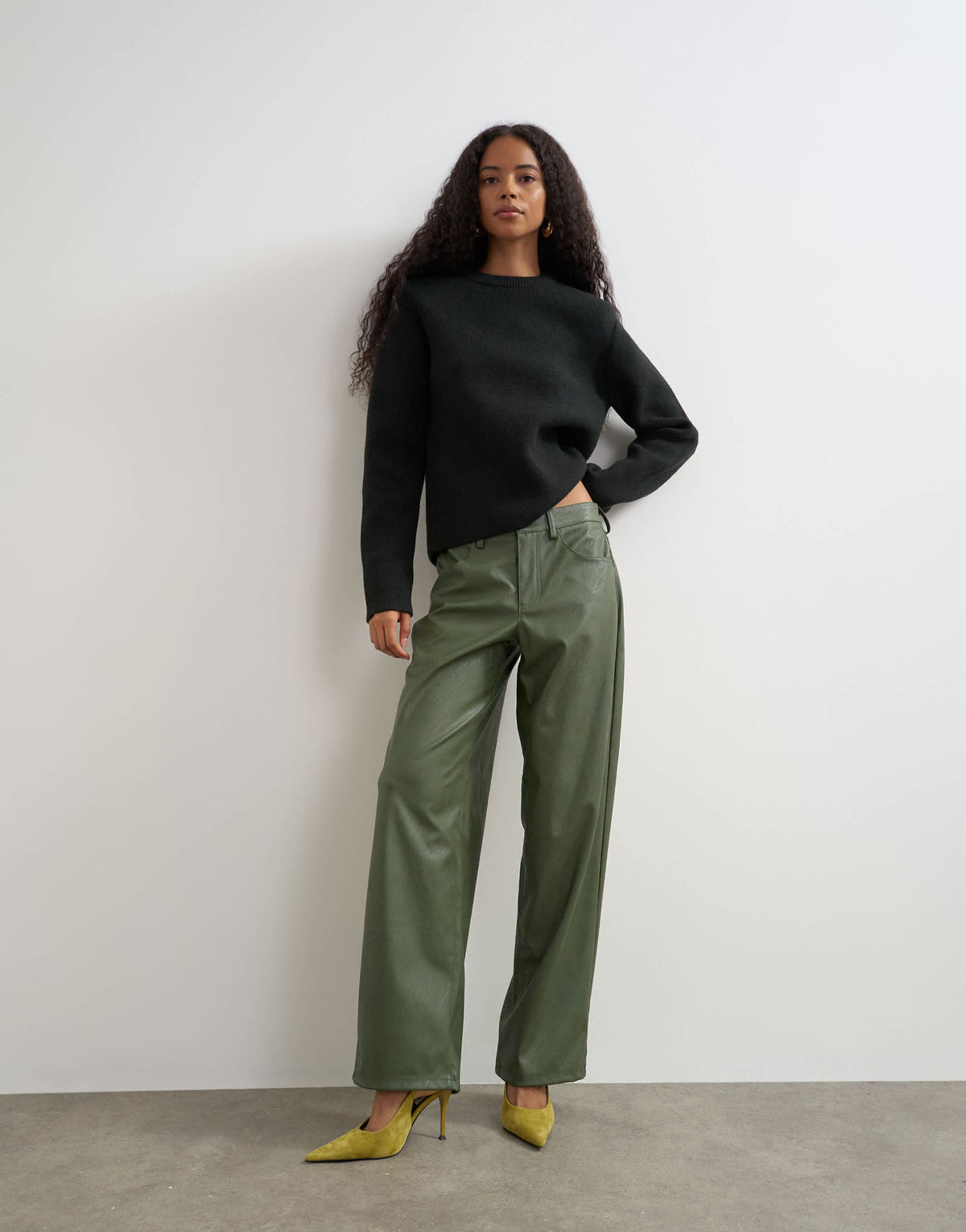 Topshop faux leather cinch trousers in green