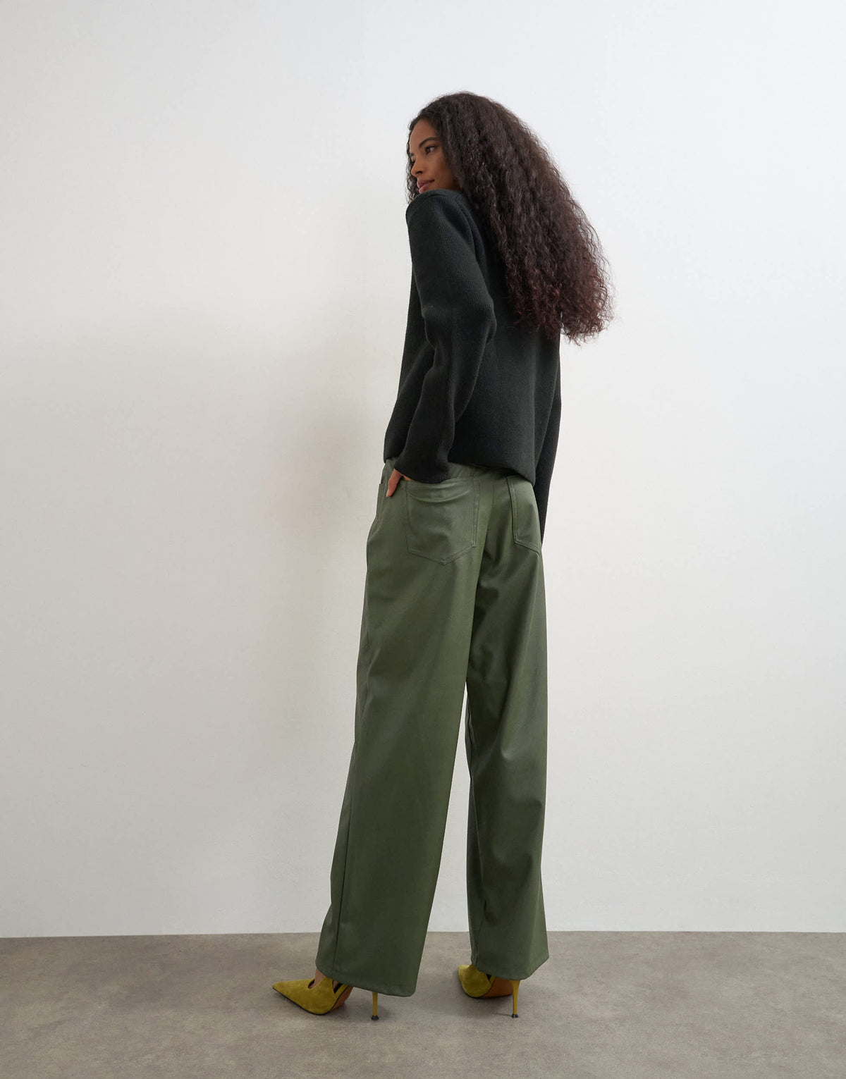 Topshop faux leather cinch trousers in green