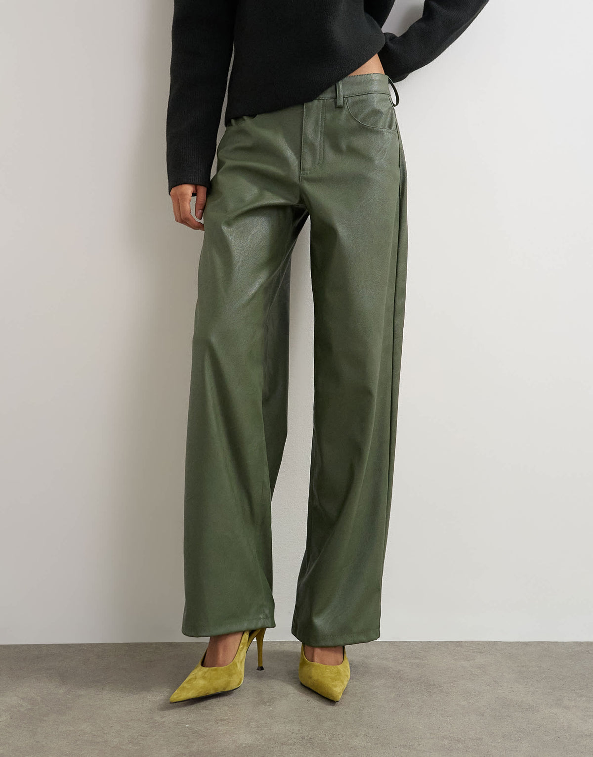 Topshop faux leather cinch trousers in green