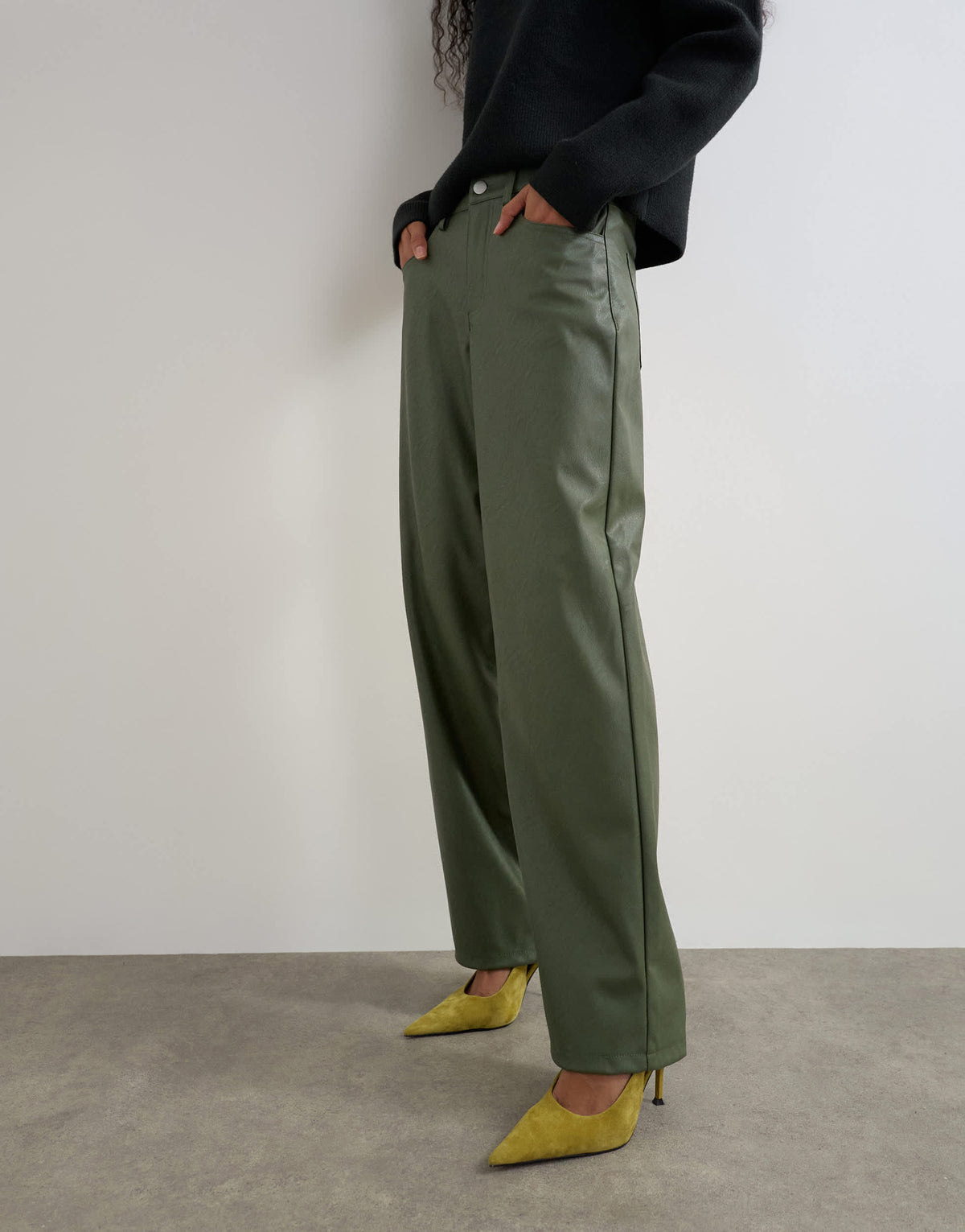 Topshop faux leather cinch trousers in green