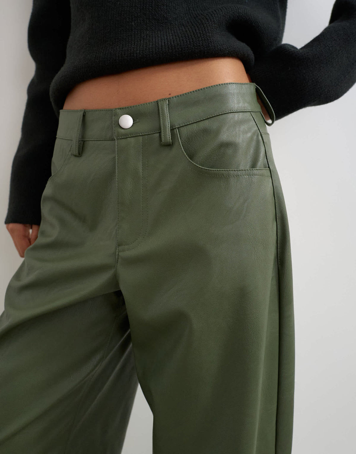Topshop faux leather cinch trousers in green