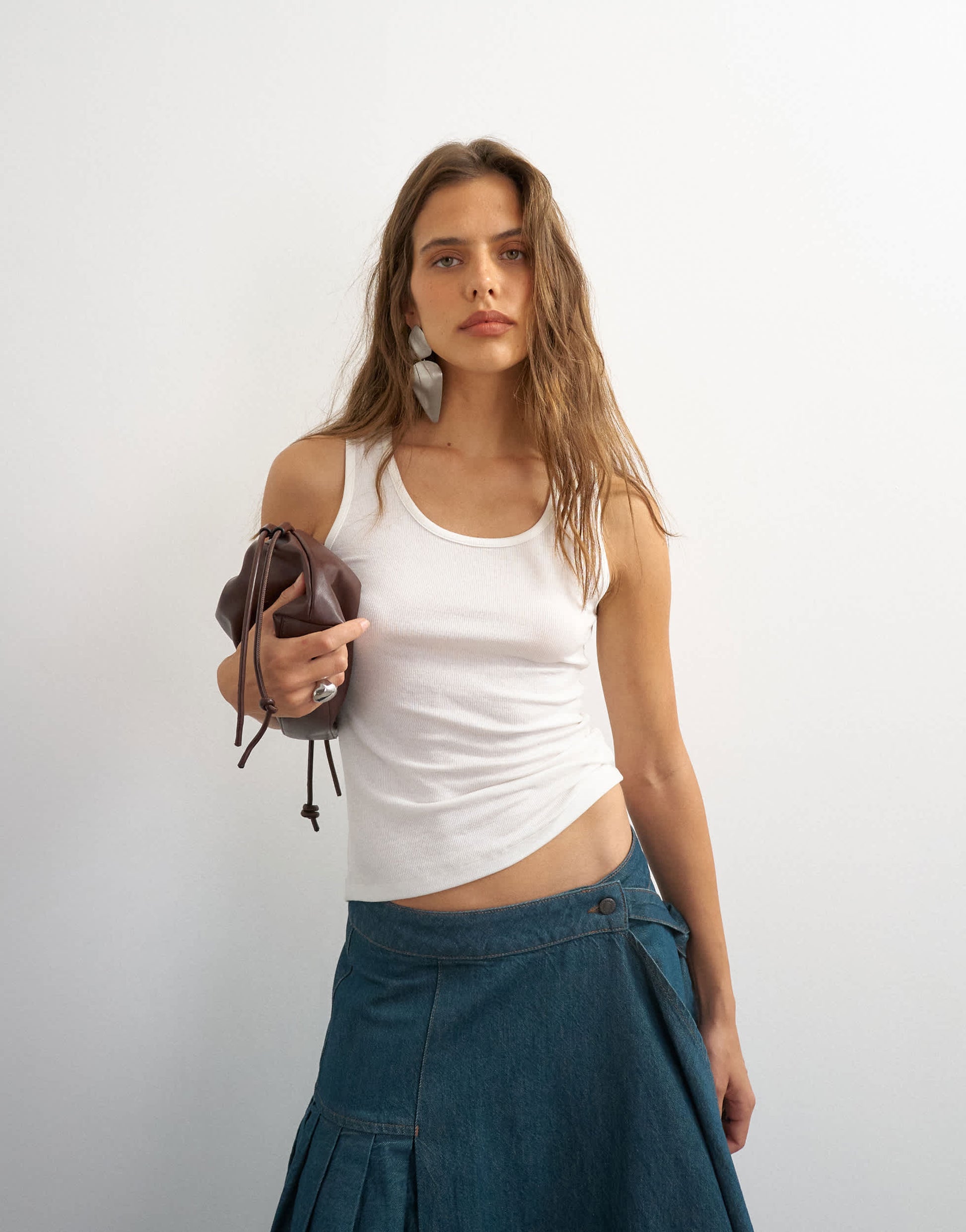 Topshop X Cara scoop neck semi sheer tank top in white