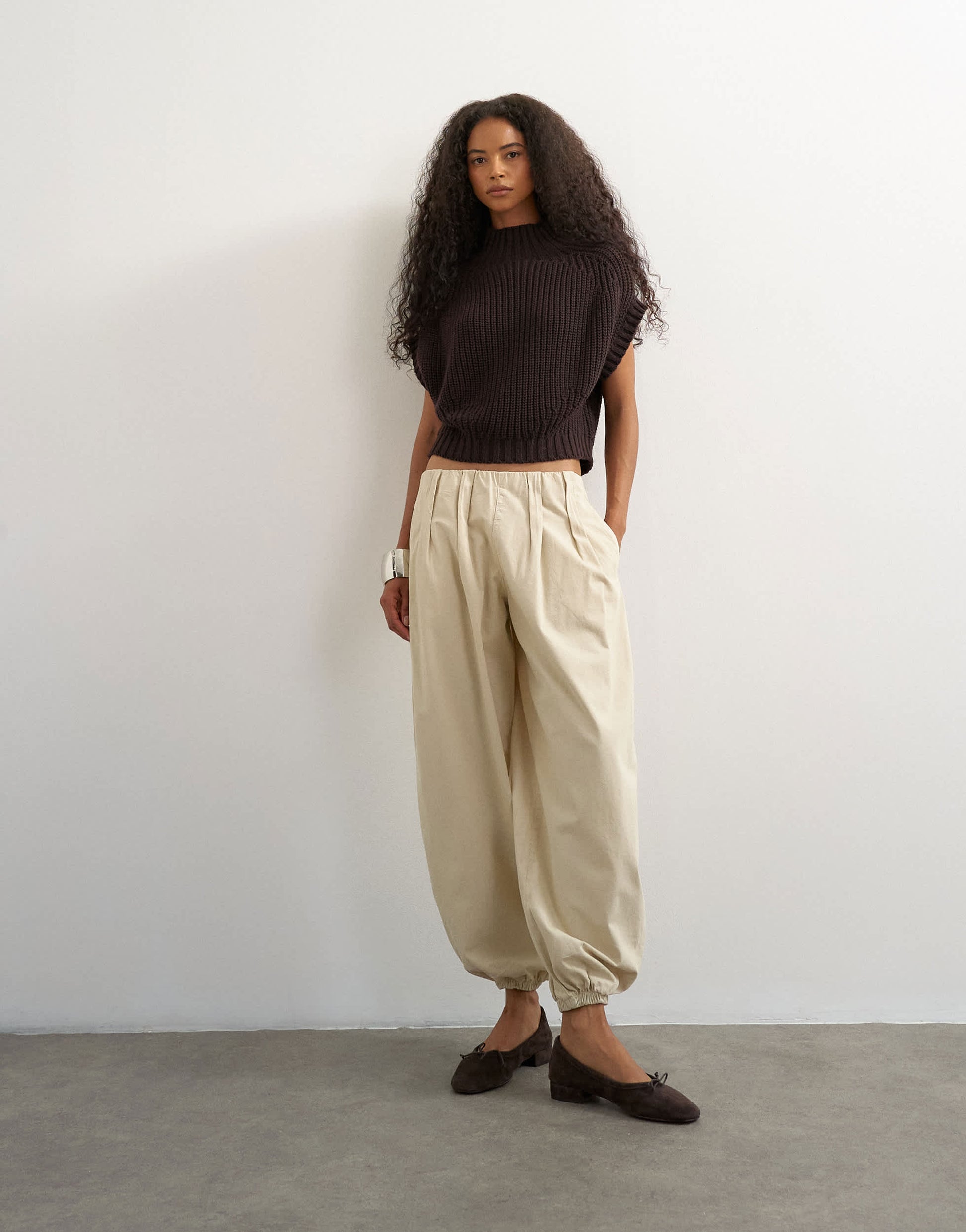 Topshop poplin balloon trouser in cream
