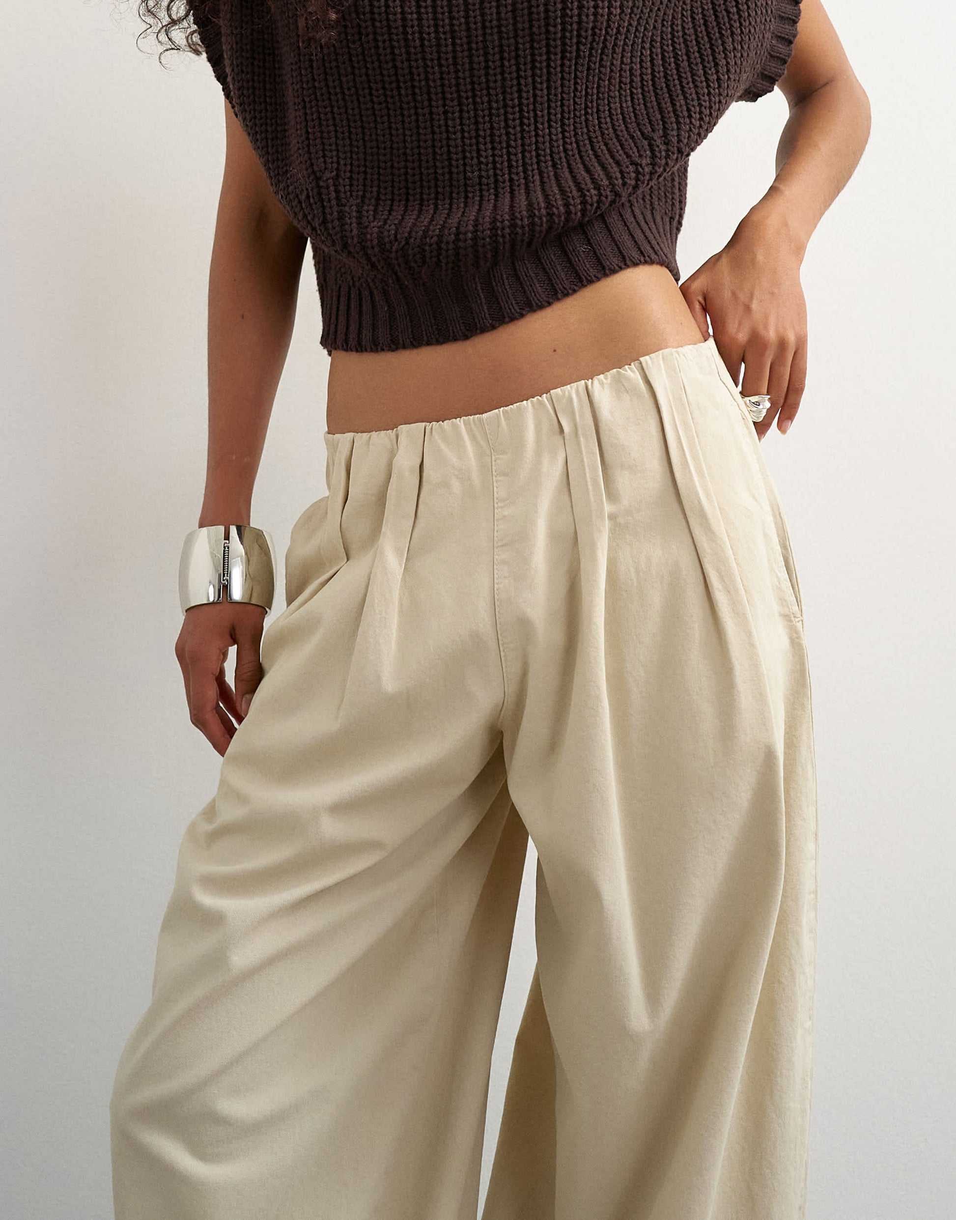 Topshop poplin balloon trouser in cream